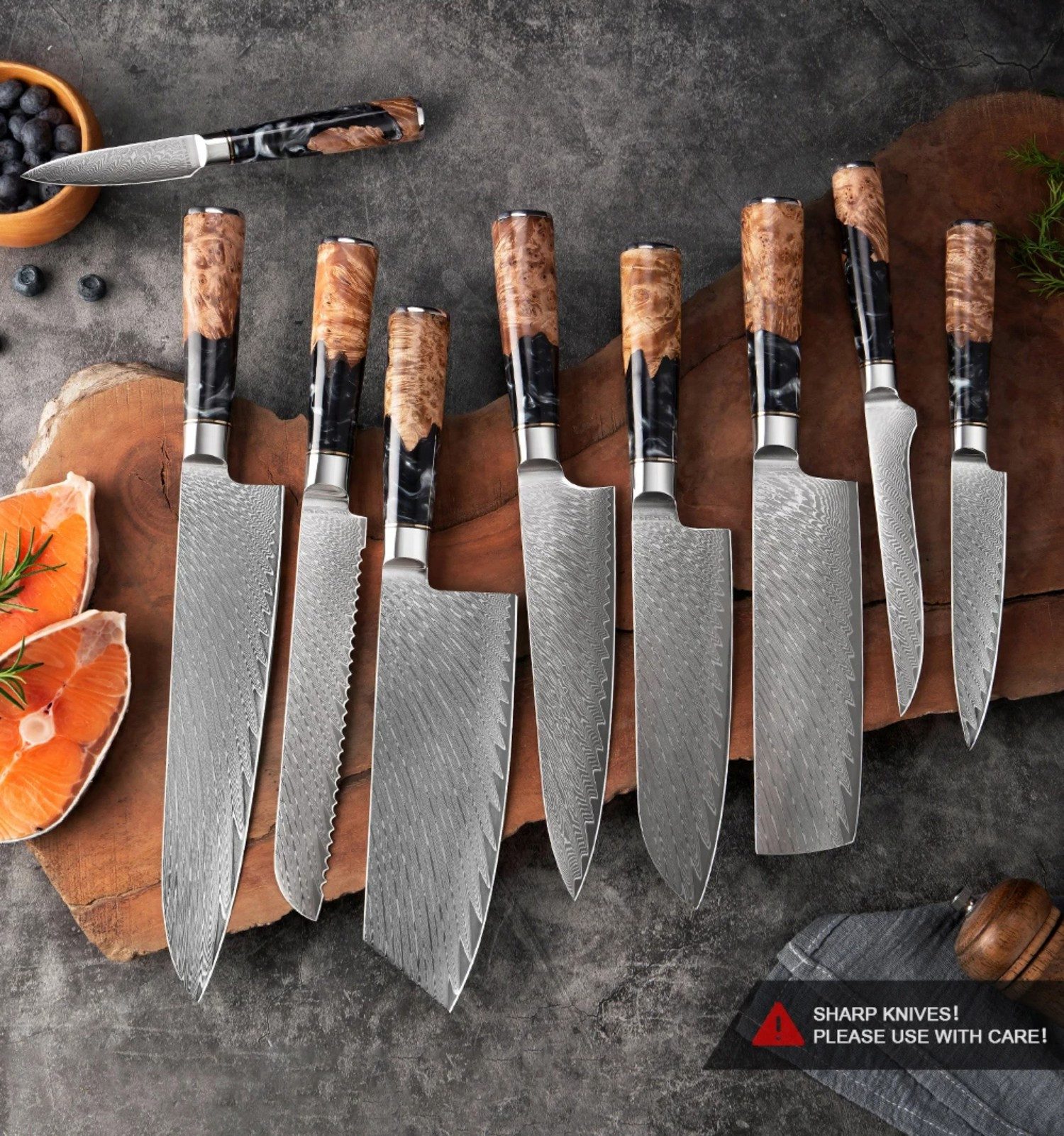 Muxel Allzweckmesser Damast Küchenmesser Set 9-tlg Extrem scharfe extrem schöne Кухарські ножі, Jedes Ножі ist ein Unikat