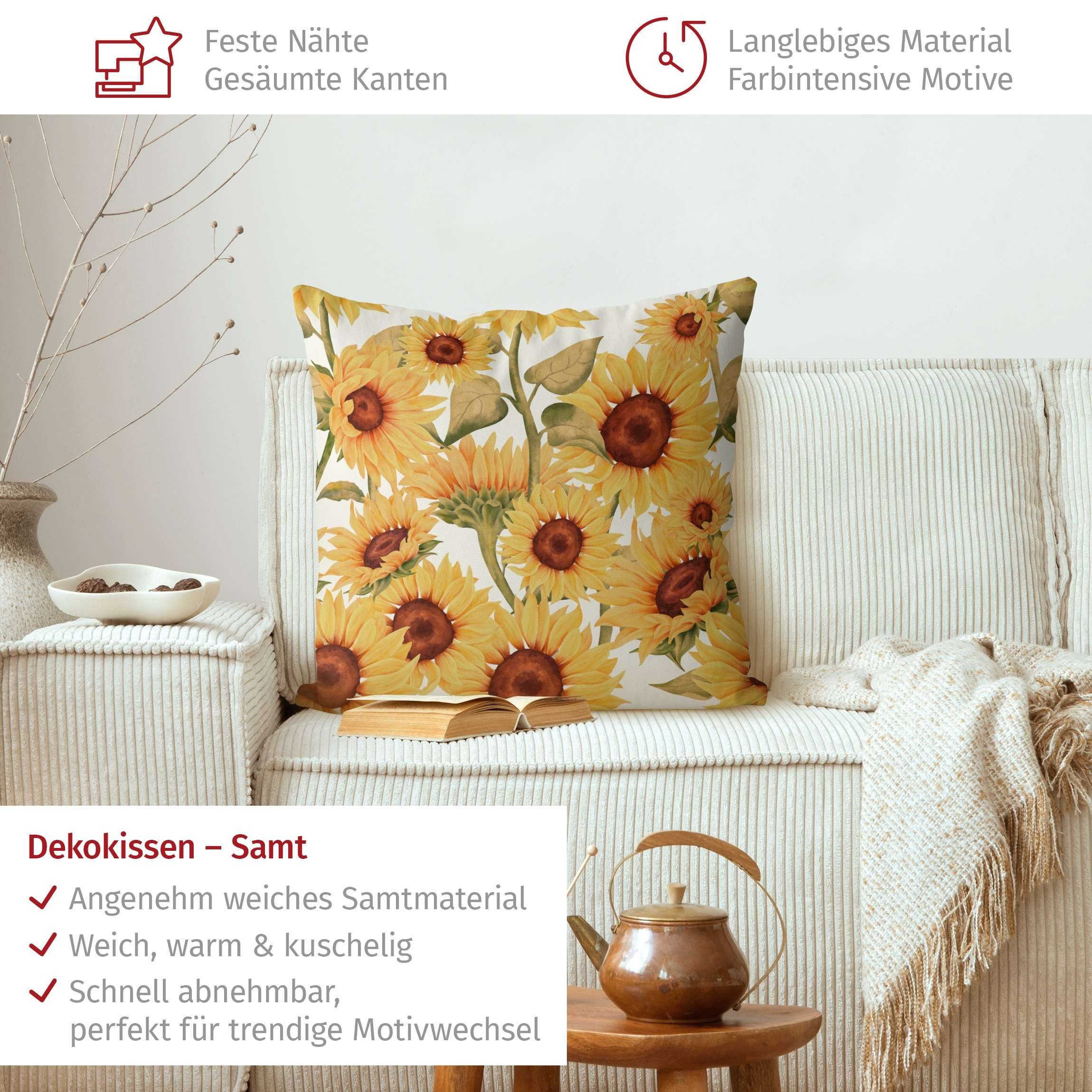 Bilderdepot24 Dekokissen drinnen Kissenhülle/ Sofakissen/ Zierkissen Kissenhülle gelb Blumen Il, Bezug Aquarell mit / ohne Füllung Zierkissen Outdoor Sofa Bett