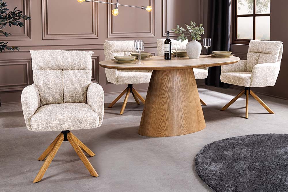 riess-ambiente Polsterstuhl BIG GEORGE champagner greige / natur - Strukturstoff, Eiche, Armlehnen (Einzelartikel, 1 St), 360° Drehstuhl mit Polsterung - ideal für Arbeits-, Wohn- & Essbereich