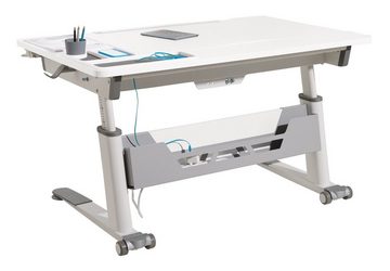 Schreibtisch JARO, Silbergrau, Weiß, manuell höhenverstellbar, Tischplatte neigbar, mit Ablagen, B 120 x H 54 x T 75 cm