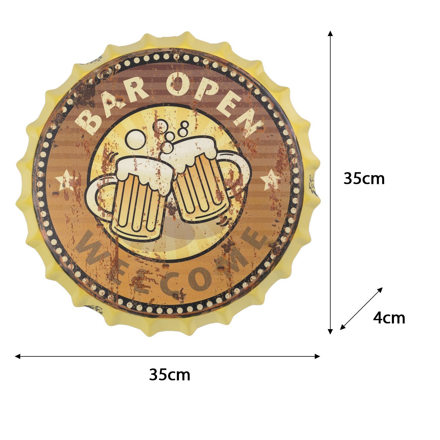 Moritz Metallschild Blechschild Kronkorken Bar Open Welcome, 33 x 33 cm Vintage Retro Deko Schild Metallschild Wandbild Schild