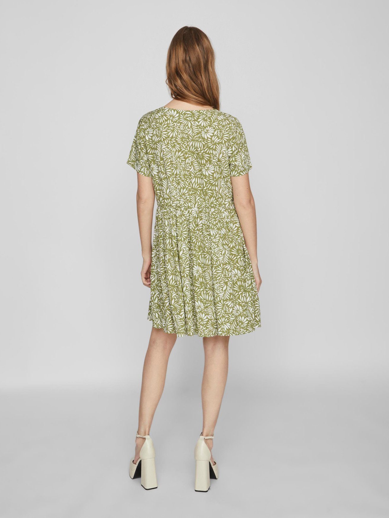 Shirtkleid Vila Blumen Sommer Kleid in 5735 Kurzarm Mini VVILISE Dress (mini) Grün
