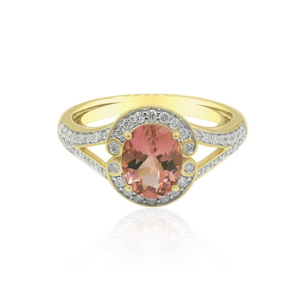 Diamantring Brasilianischer rosa Turmalin 14K Gold Ring, 1,5ct
