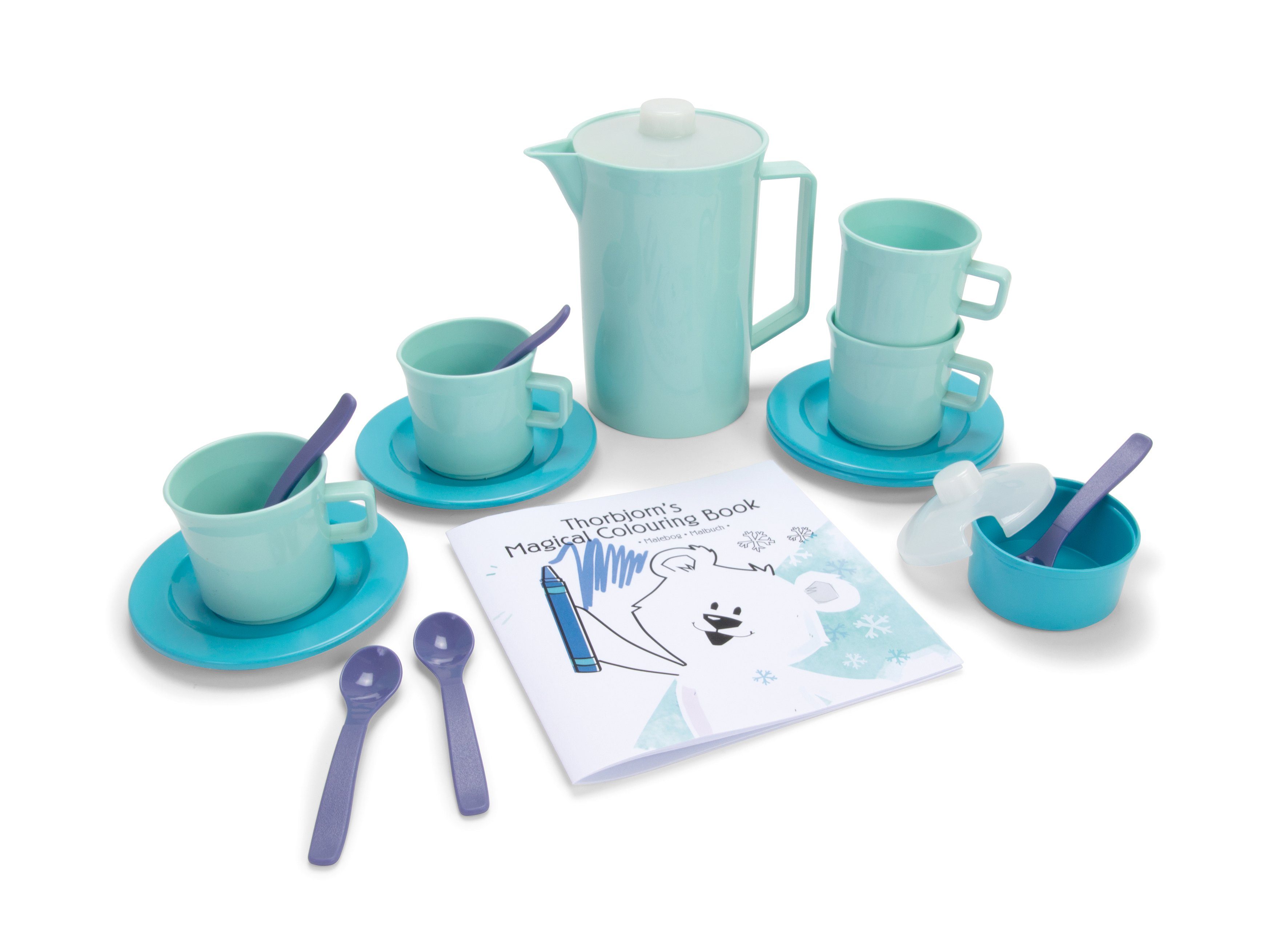 dantoy Spielgeschirr THORBJORN Kinder-Spielzeug Kaffeeset, (Kaffee- und Teeservice, 17-tlg., Teekanne Deckel Becher Teelöffel Teller Zuckerdose), Leicht zu reinigen: spülmaschinenfest