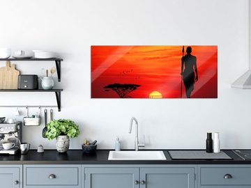 Pixxprint Glasbild Roter Sonnenuntergang in Afrika, Roter Sonnenuntergang in Afrika (1 St), Glasbild aus Echtglas, inkl. Aufhängungen und Abstandshalter