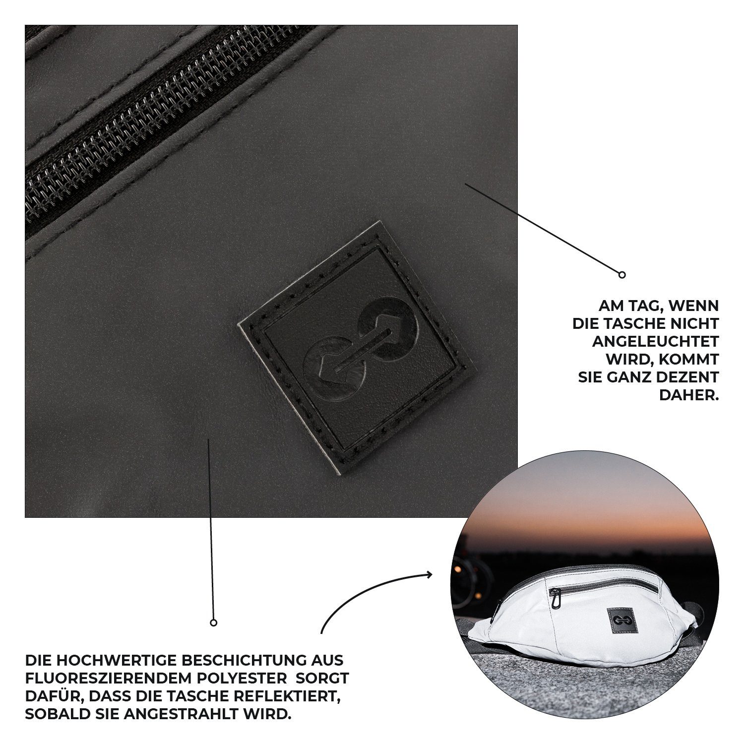 URBAN ZWEIRAD Gürteltasche URBAN ZWEIRAD Wasserabweisend Bauchtasche Damen & Herren schwarz, reflektierend