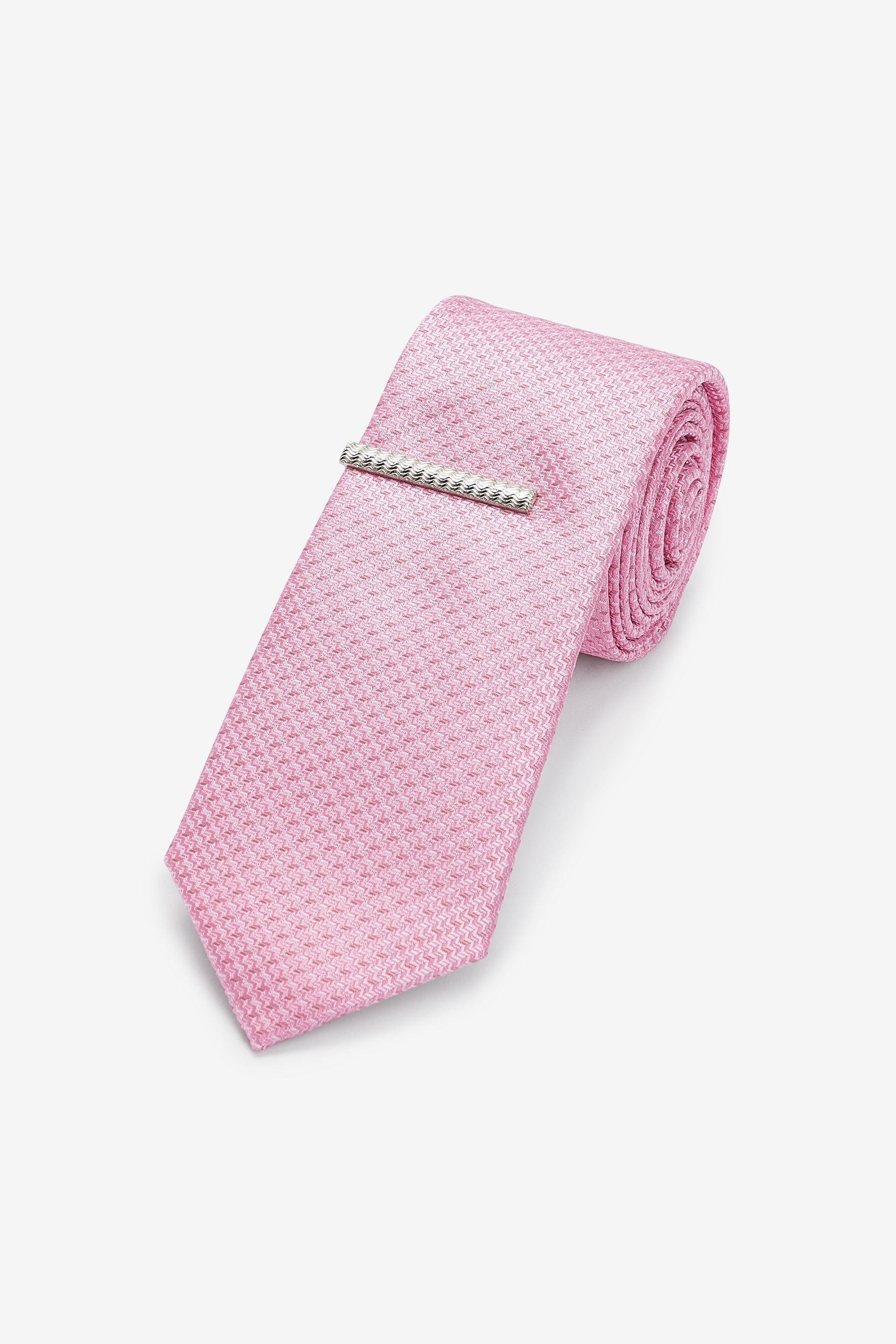 Next Krawatte Schmale Krawatte aus Light + Klammer Recyclingpolyester (2-St) Pink