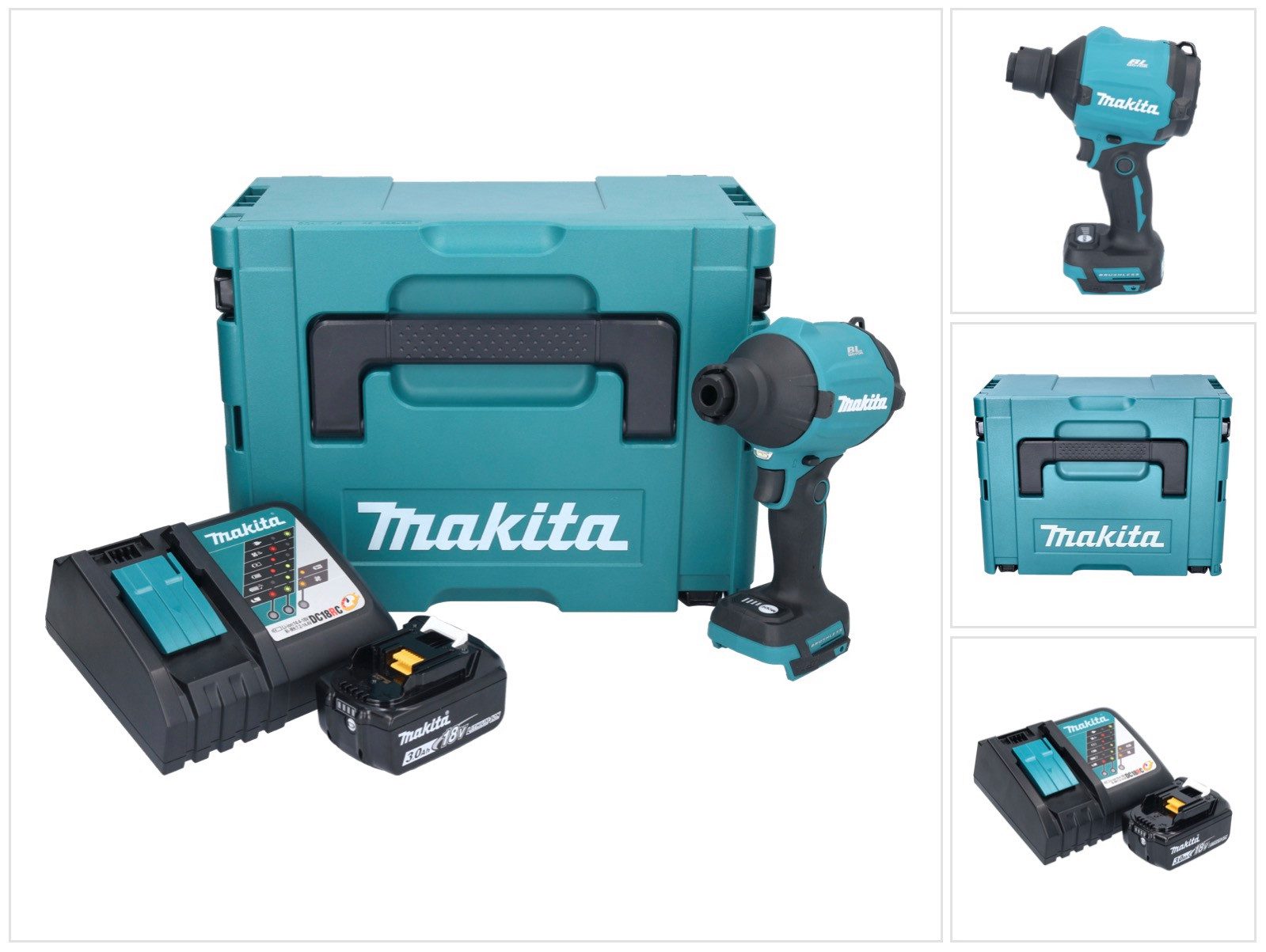 Makita Akku-Laubbläser DAS 180 RF1J Akku Gebläse 18 V Brushless + 1x Akku 3,0 Ah + Ladegerät