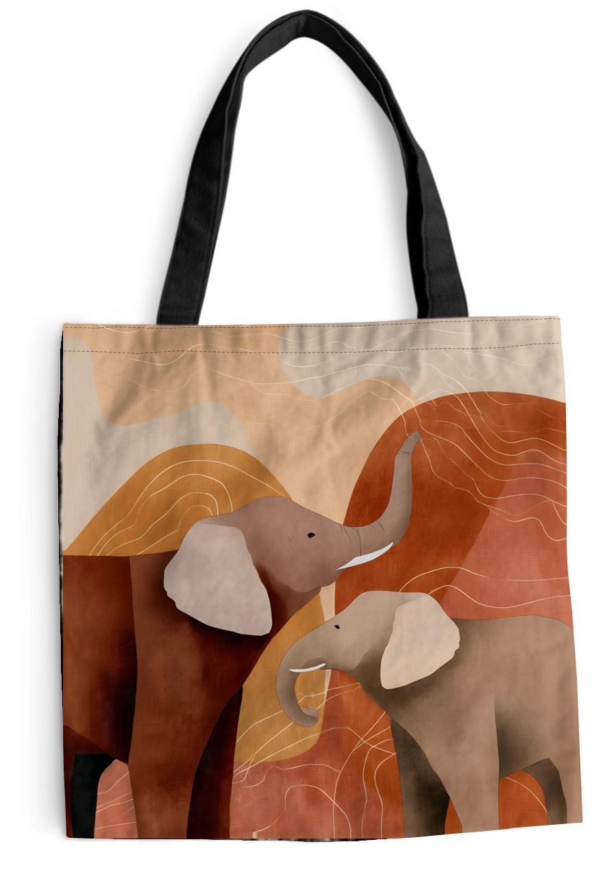MuchoWow Shopper Elefanten - Orange - Abstrakt, Handtasche, Damen und Herren, Schultertasche, Umhängetasche, Tote Bag
