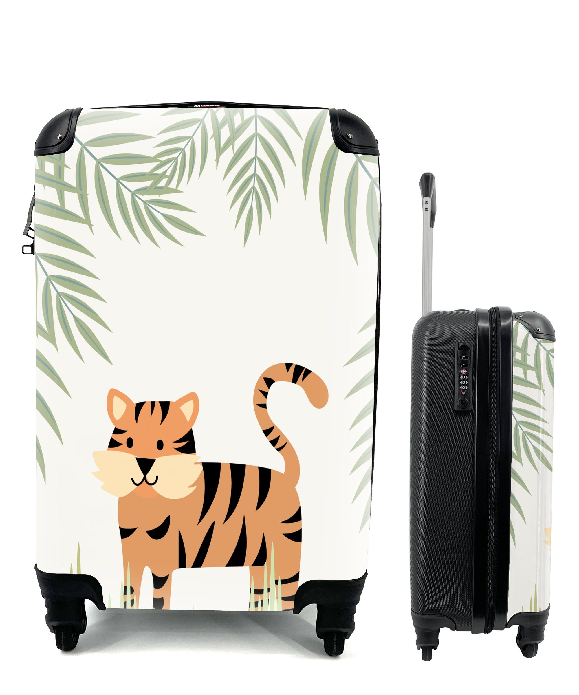 MuchoWow Handgepäckkoffer Illustration eines Tigers im Dschungel, 4 Rollen, Reisetasche mit rollen, Handgepäck für Ferien, Trolley, Reisekoffer