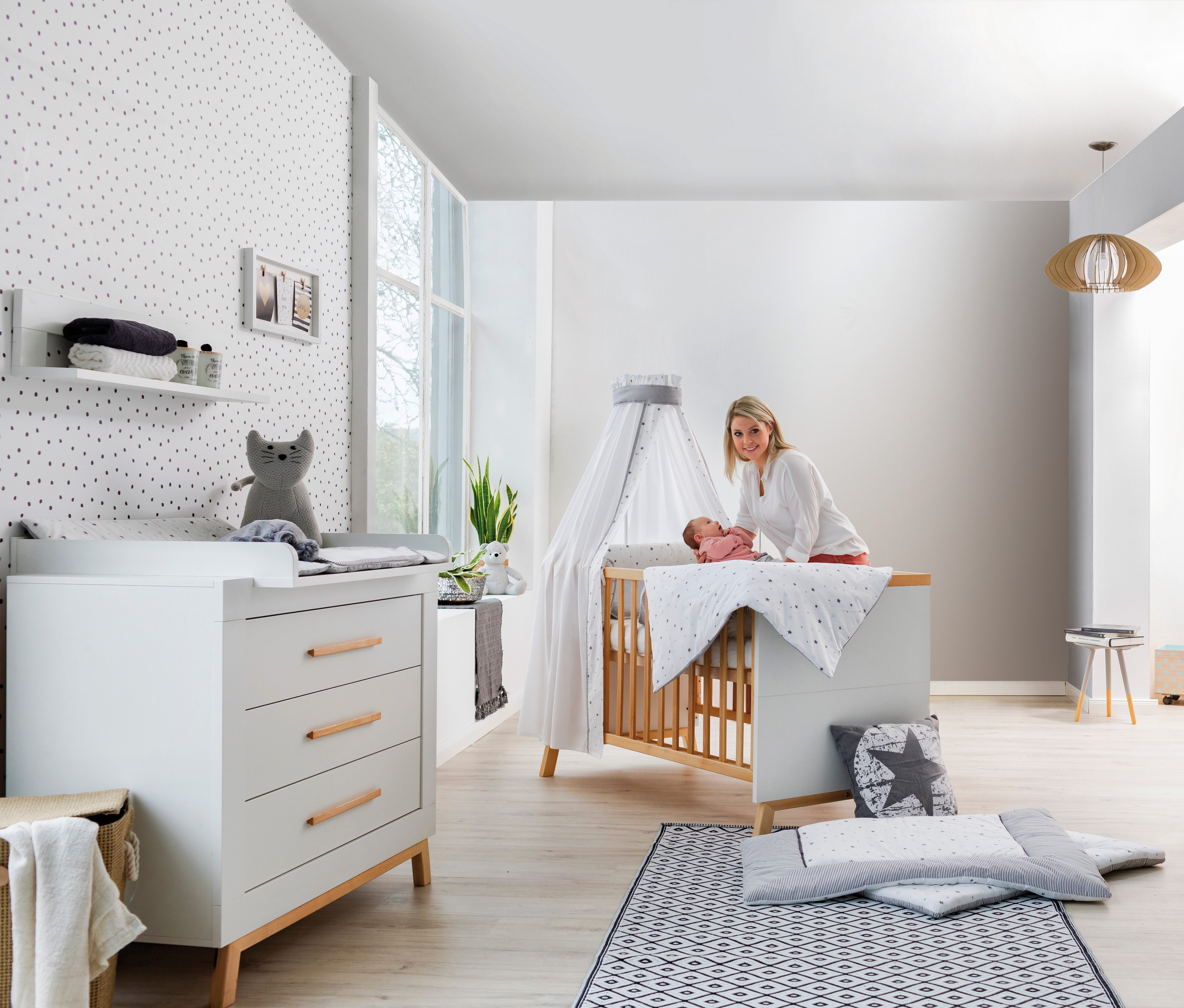 Schardt Babymöbel-Set 2-tlg Sparset Miami White (Bett, Umbauseiten, Wickelkommode), (Spar-Set, Kombi-Kinderbett, Umbauseiten, Wickelkommode mit Wickelaufsatz)
