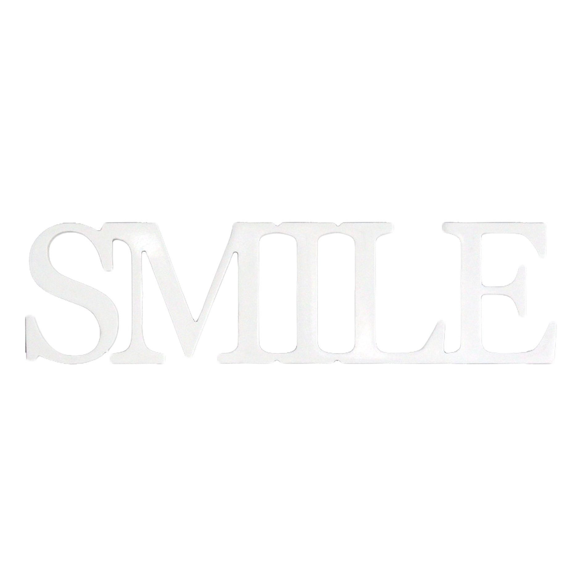 Wanddekoobjekt Holzschrift Dekoschild SMILE Schriftzug Weiß Holz Aufhängen Wanddeko