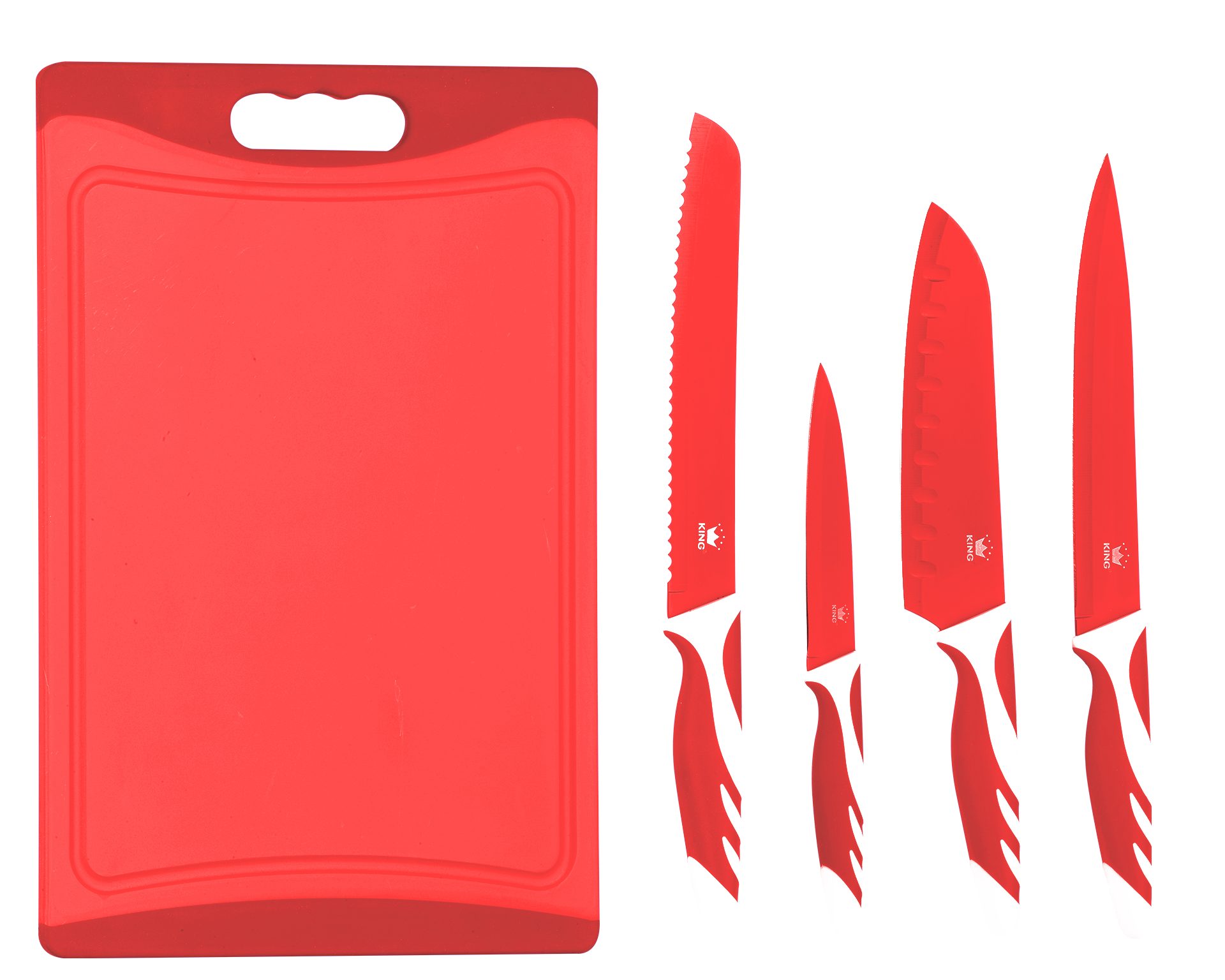 KING Ножи-Set Küchenmesserset »CUTTING« (Set, 5-tlg), 4 Küchenmesser, 1 Schneidebrett