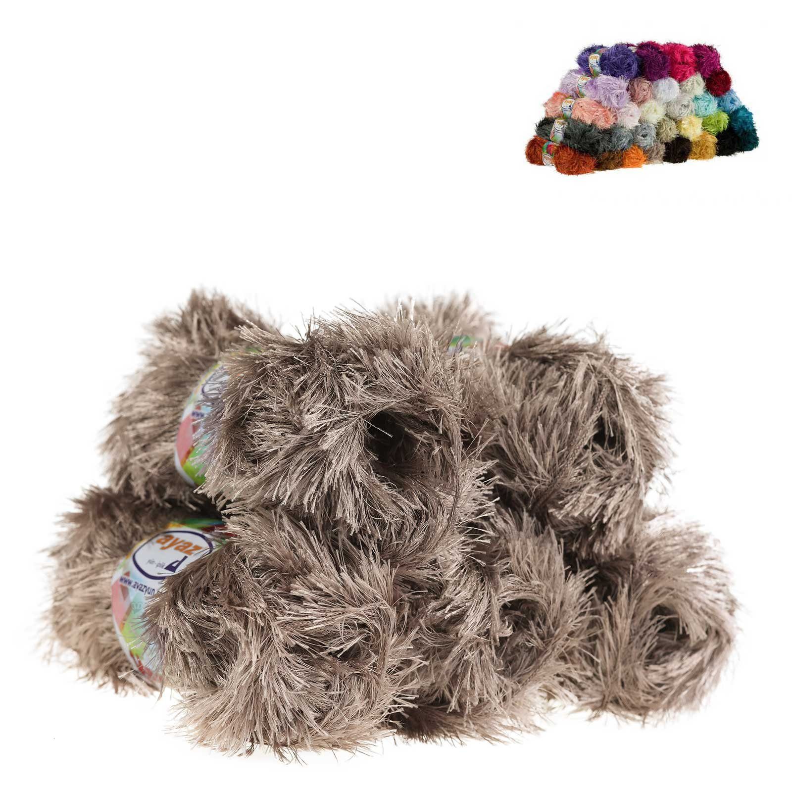 AYAZ 5 x 100g Strickgarn Yumos Fransenstrickgarn Strickwolle Häkelwolle, 1257 nerzbeige