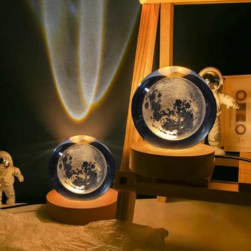 Jioson Dekolicht 3D-Kristallkugel mit Gravur im Inneren Nachtlichter, LED fest integriert, warmes Licht, Form des Mondes, 3D Planete Kristallkugel