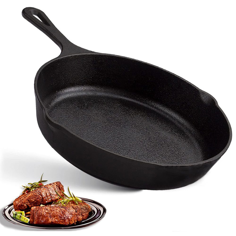 Bratpfanne Gusseisen Bratpfanne 26 cm Rund - Eisenpfanne für Herd und Grill