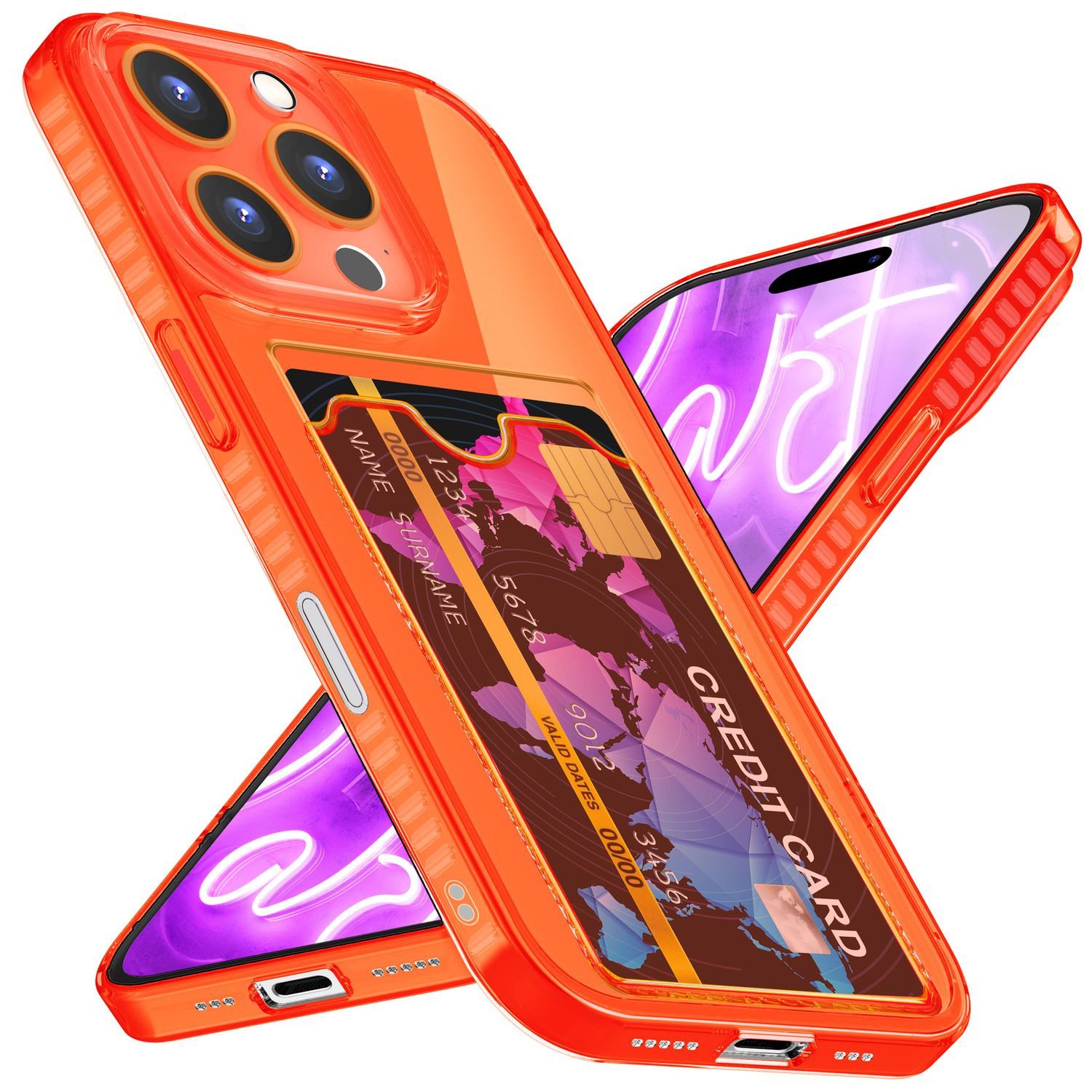 Nalia Smartphone-Hülle Apple iPhone 16 Pro 16 cm (6,3 Zoll), Klare Neon Silikon Hülle mit Kartenfach / Durchsichtig Bunt Leuchtend