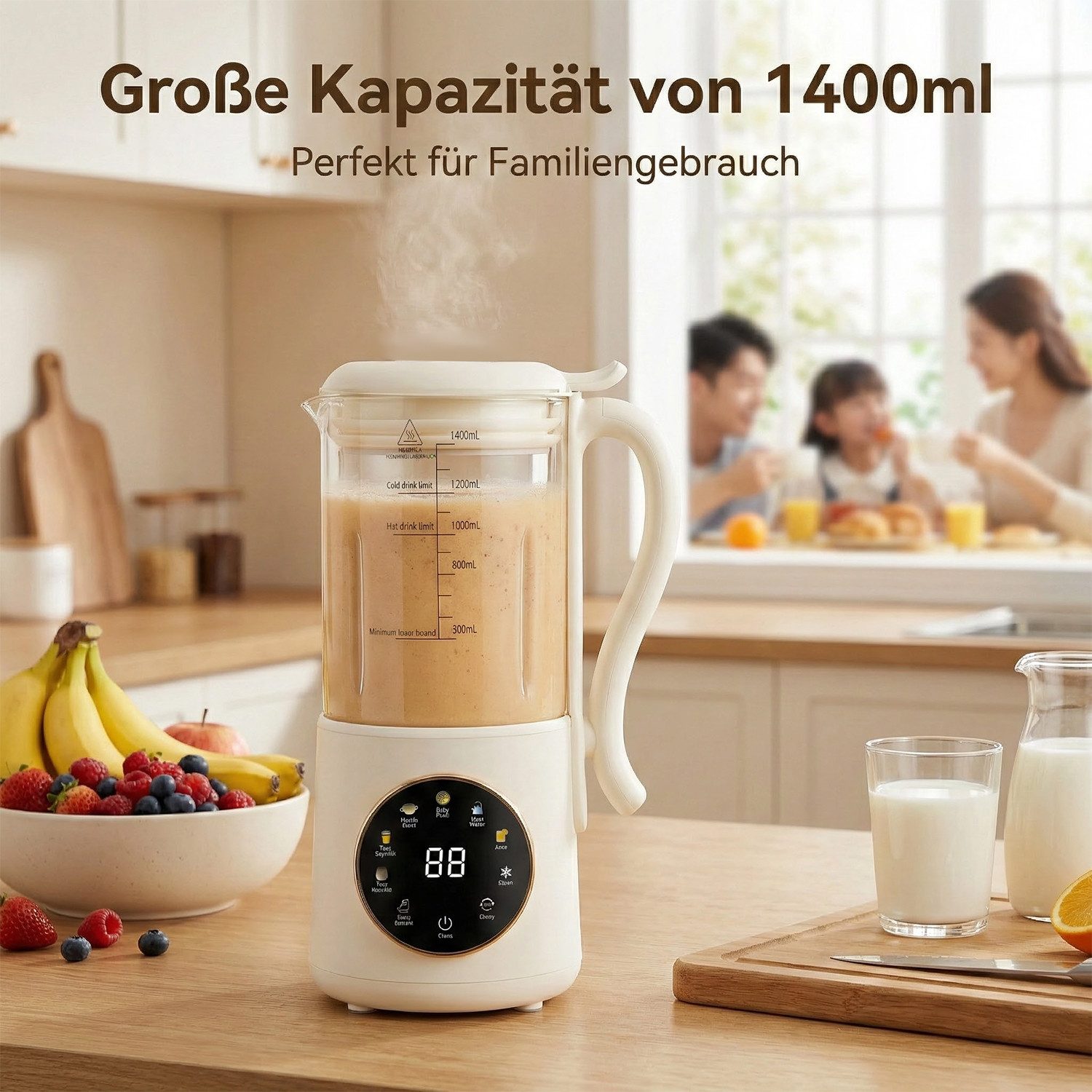 AKKEE Smoothie-Maker 1400ml Nussmilchmaschine, Entsafter Sojamilch Maschine, 600 W, mit 12 klingen