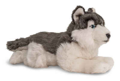 Uni-Toys Kuscheltier Husky grau, liegend - 38 cm (Länge) - Plüsch-Hund - Plüschtier, zu 100 % recyceltes Füllmaterial