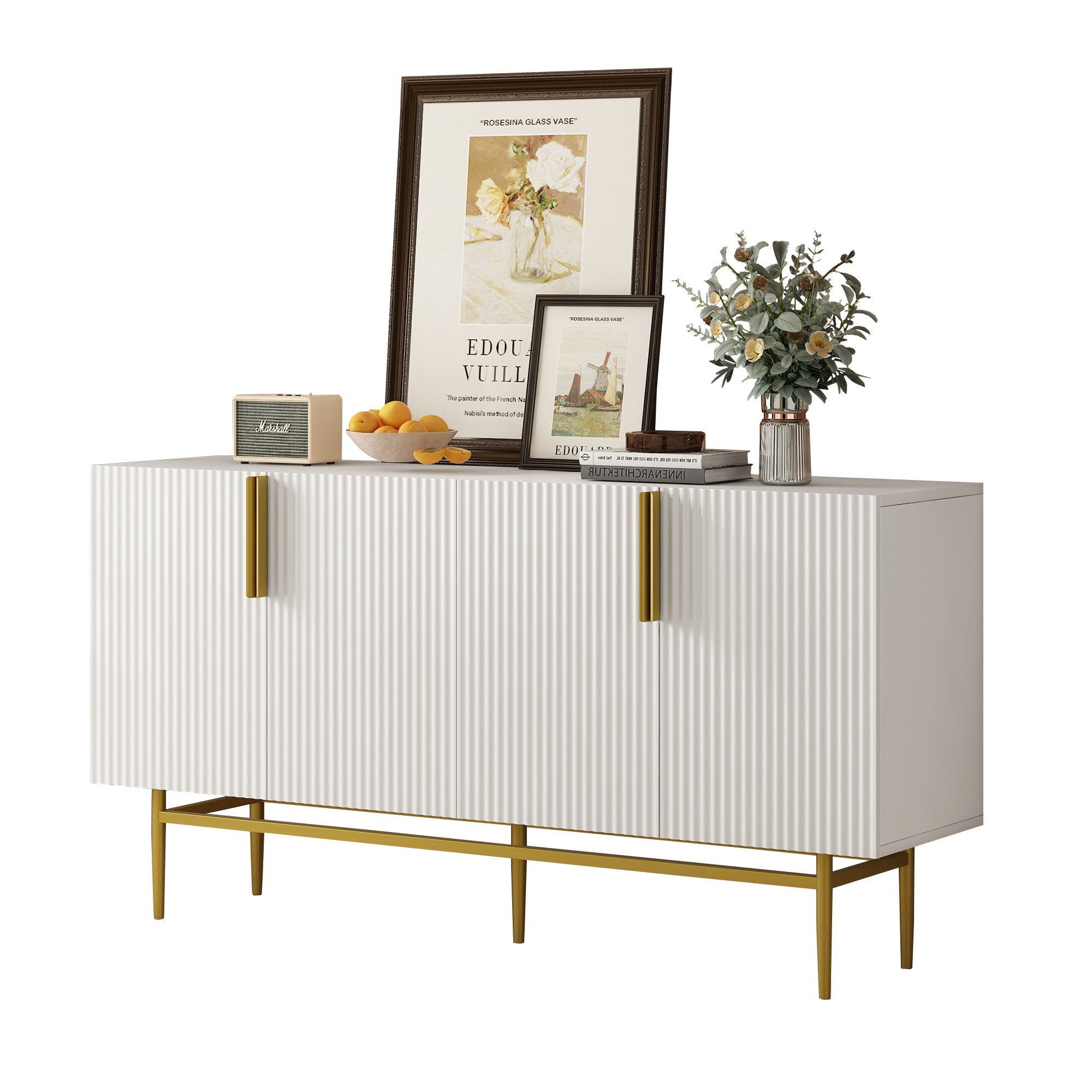 Sideboard Sideboard mit 4 Türen, goldfarbener Metallgriff, 152.50x40.5x80cm