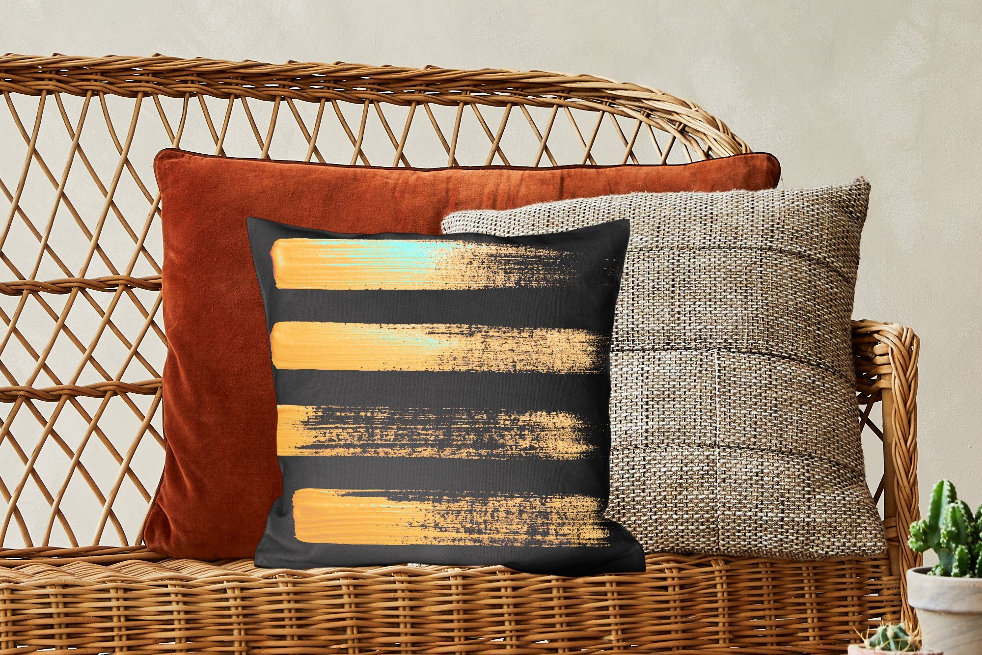 MuchoWow Dekokissen Muster aus goldener Farbe Wohzimmer, schwarzem Füllung für Deko, Zierkissen Hintergrund, auf Sofakissen Schlafzimmer, mit