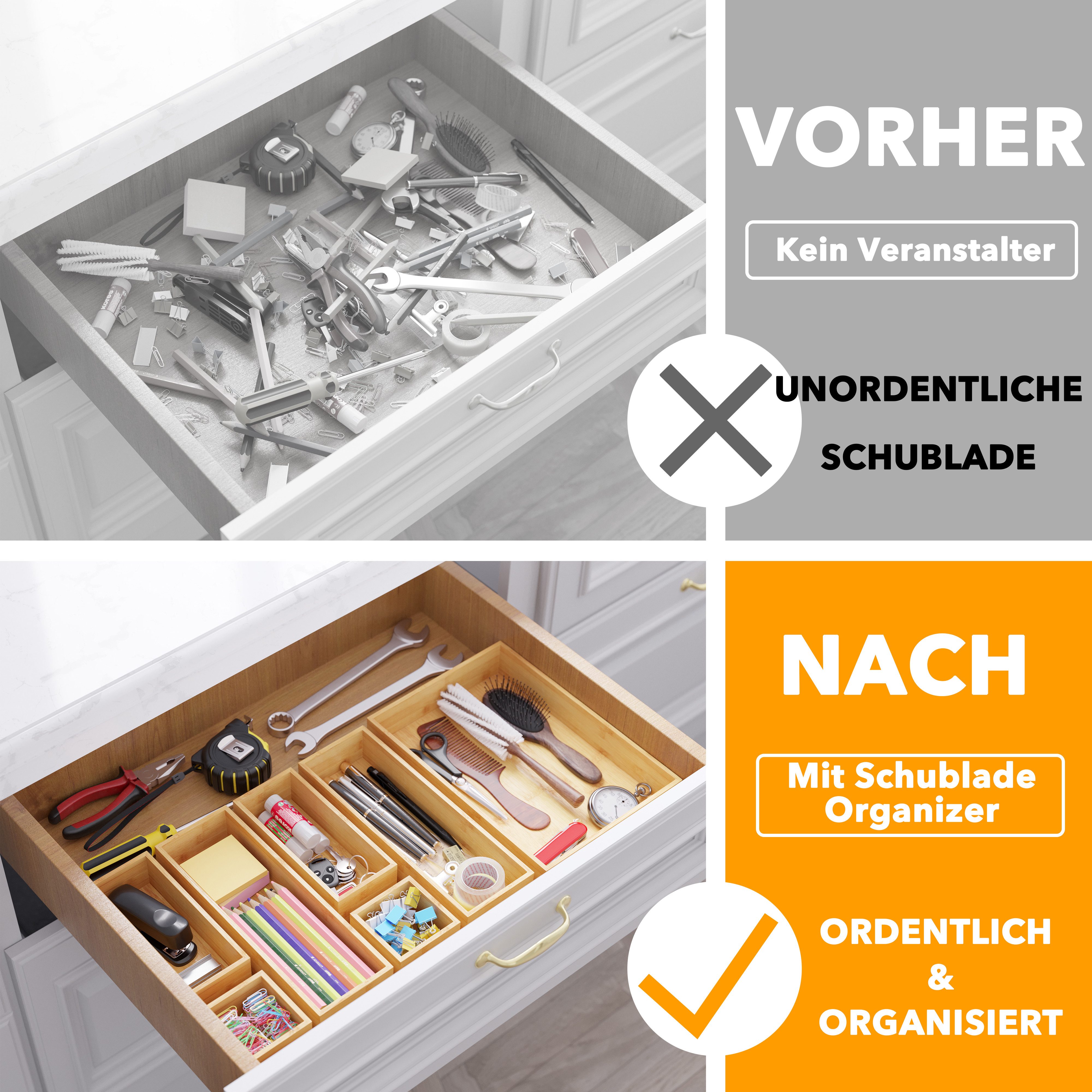 SpaceAid Aufbewahrungsbox Bambus-Schubladenorganizer-Aufbewahrungsboxen-Set (für Küche, Badezimmer, Schreibtisch und Make-up-Organisation, 7 St)