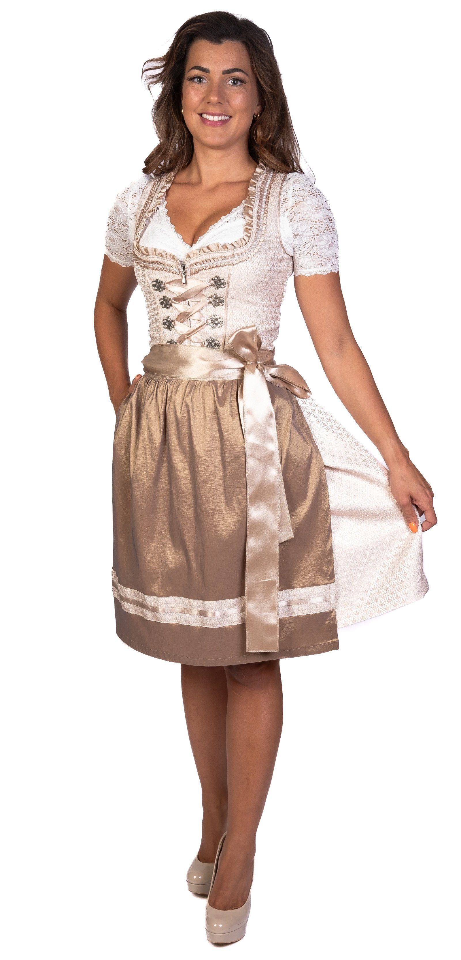 Trachtl Dirndl Vicky Dirndl Trachtenkleid Damen 2:TLG Cremeweiss/Gold 34