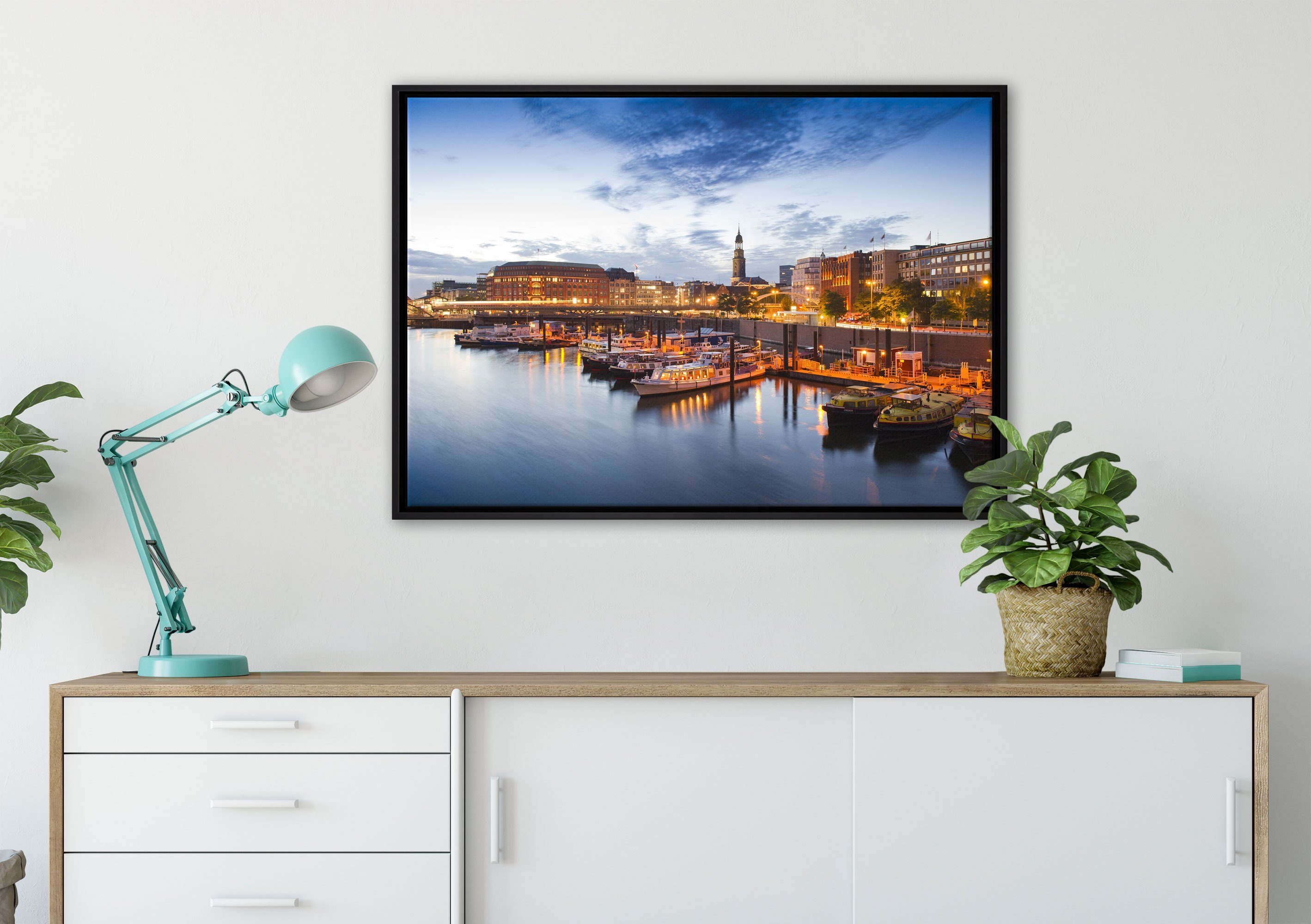 Pixxprint Leinwandbild Hamburger Hafen am Abend, günstig online kaufen