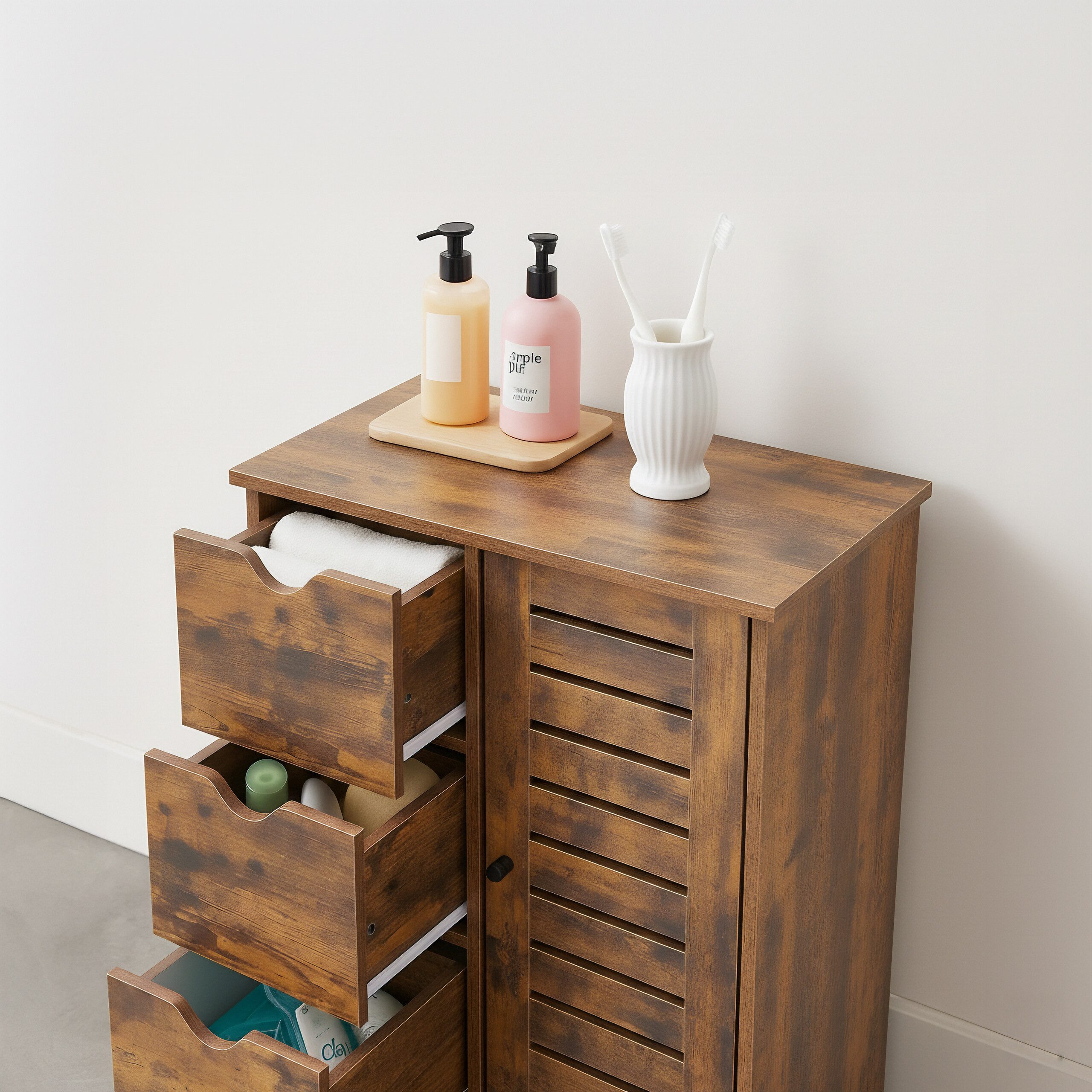 relaxdays Beistellschrank Badezimmerschrank mit 3 Schubladen Vintagebraun günstig online kaufen