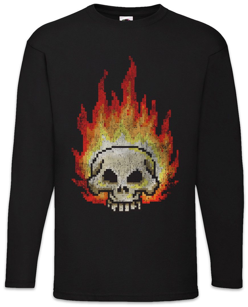 Langarmshirt Pixel Burning Skull Langarm T-Shirt Skull Skeleton Grim Reaper Gamer