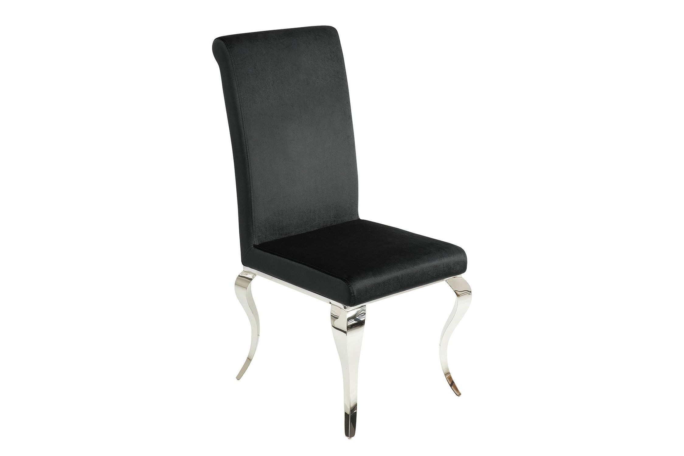 Licht-Erlebnisse Esszimmerstuhl ATHENS, Schwarz Silber Barock Design Samt Edelstahl