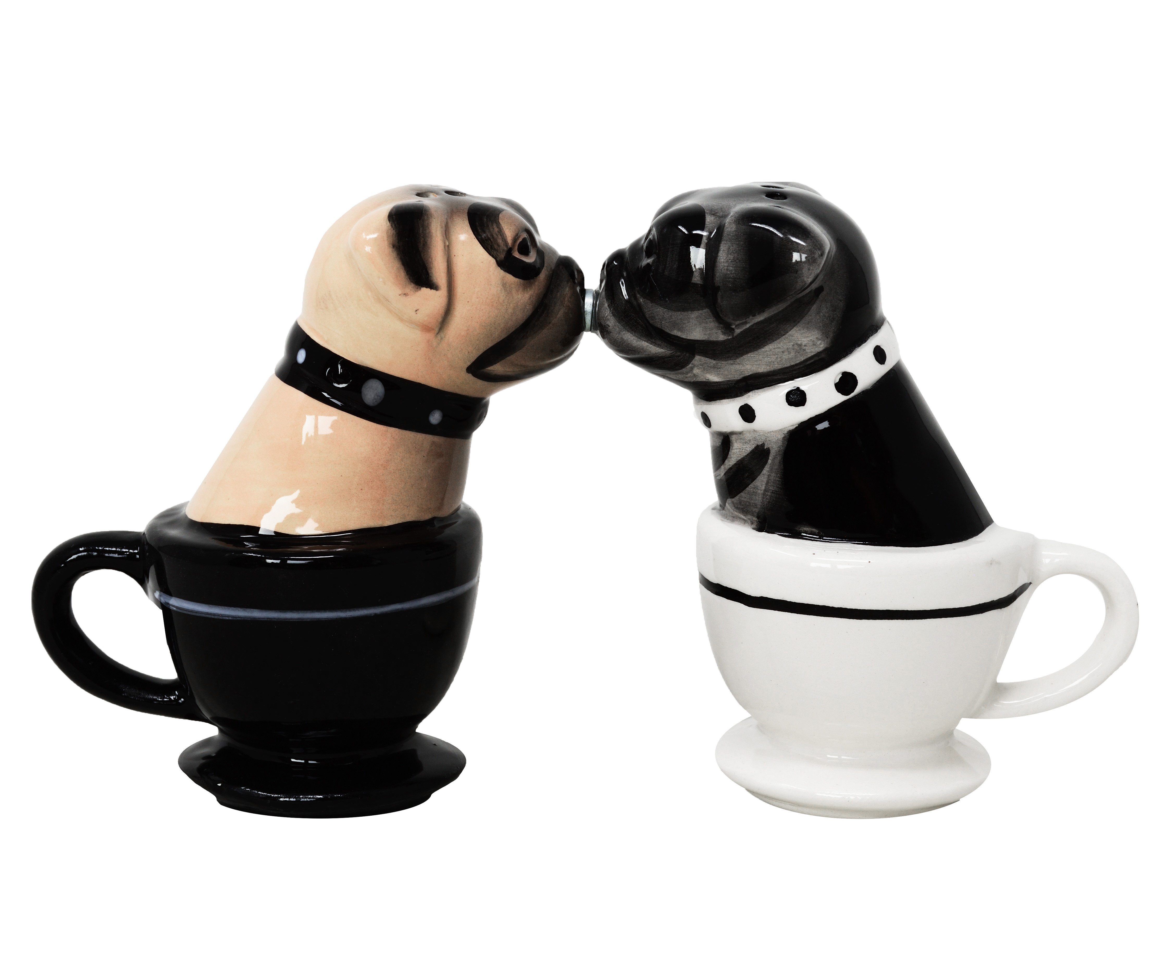 MystiCalls Salz- / Pfefferstreuer Salz- und Pfefferstreuer Mops in Tasse - Tea Cup Pugs Gewürz Streuer, (2-tlg), Verbunden durch einen Magnet