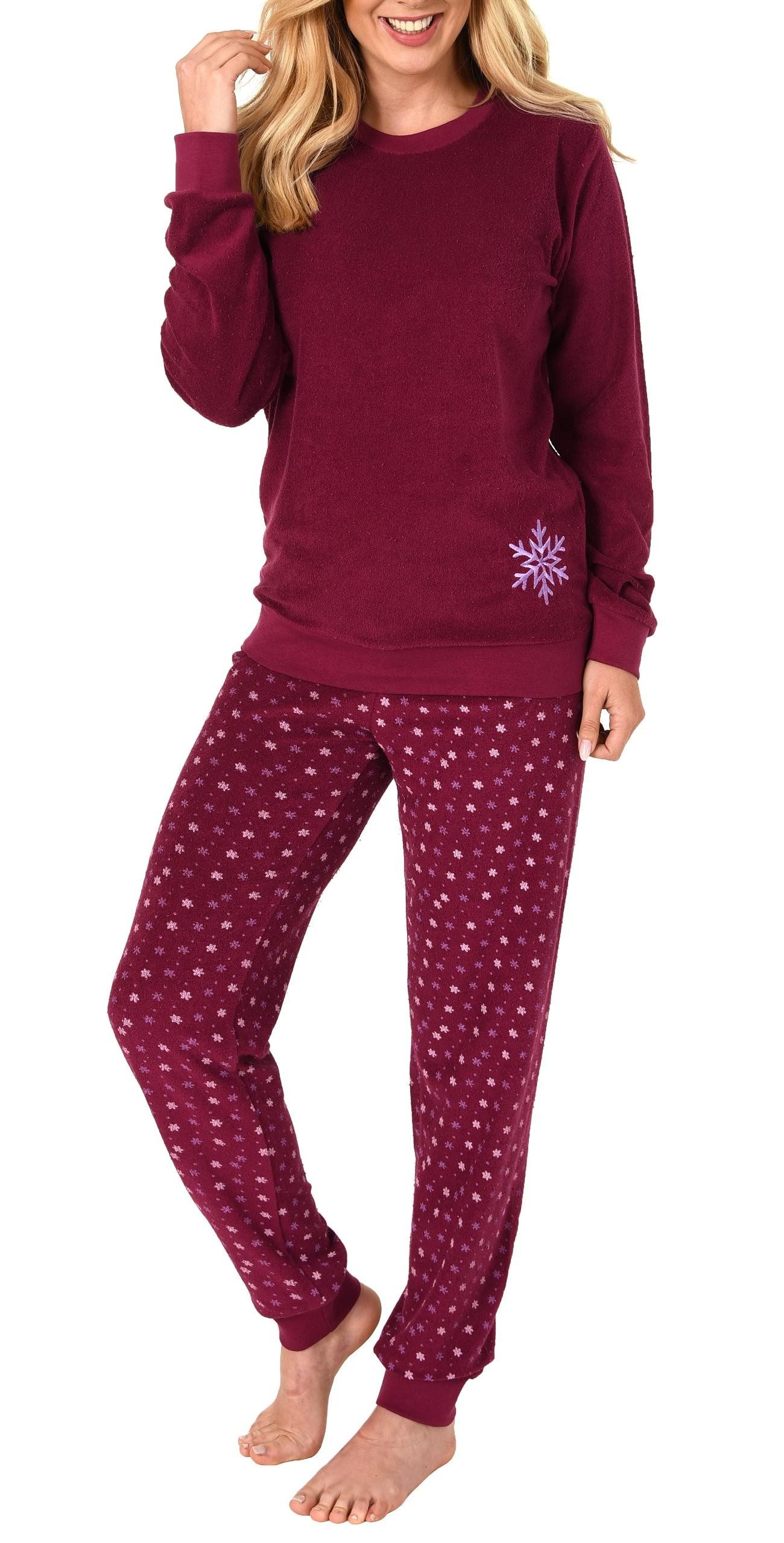RELAX by Normann Pyjama Damen Frottee Schlafanzug mit Bündchen Eiskristall Motiv