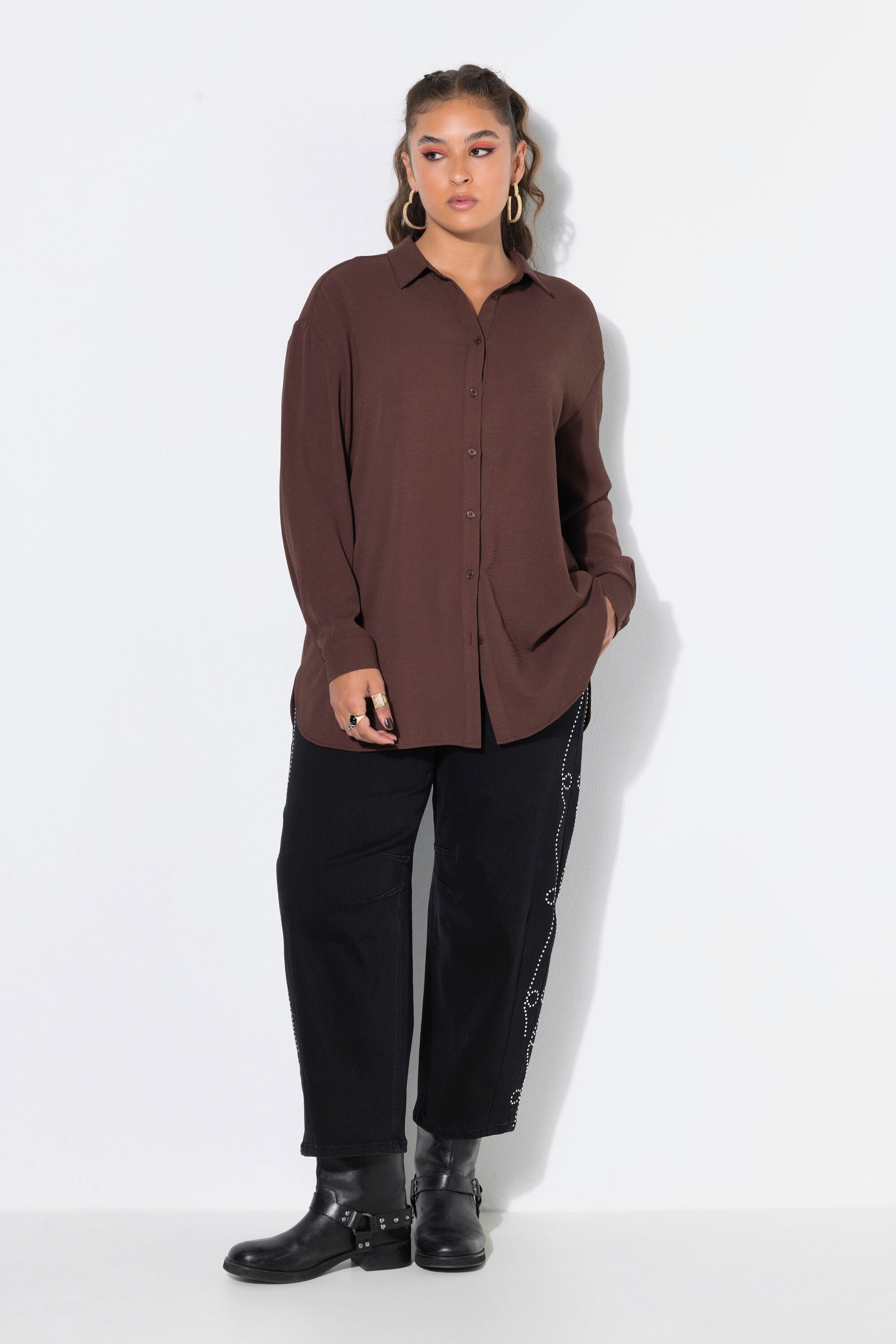 Studio Untold Hemdbluse Hemdbluse oversized Krepp Langarm