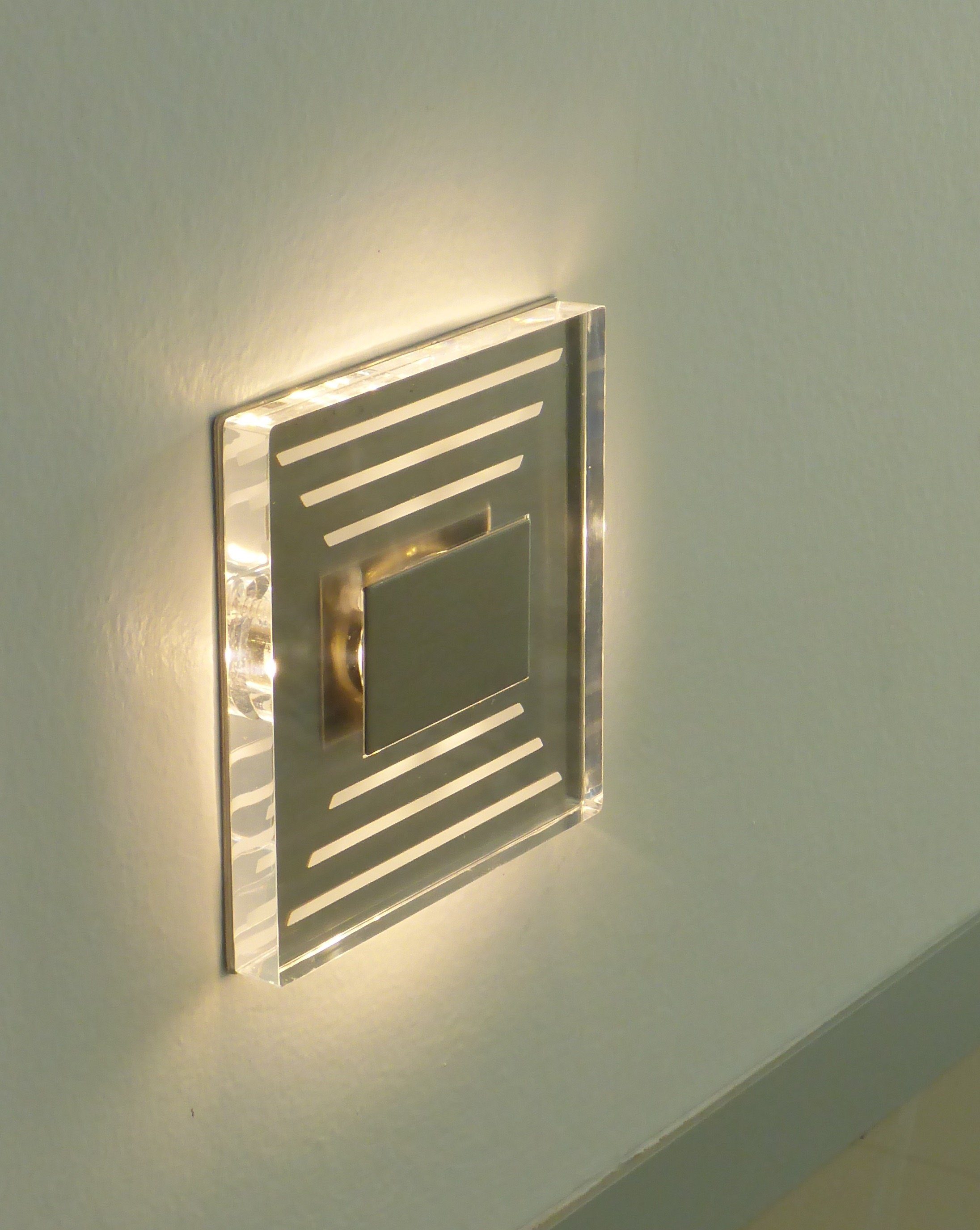 TRANGO LED Einbauleuchte, 1er Set SL-013 LED Design Wandleuchte *SOFIE* Transparent Eckig - Wand- & Treppenleuchte IP44 für Innen und Außen inkl. 1x 1 Watt LED Modul - warmweiß 3000K beliebig erweiterbar – direkt 230 Volt, Treppenbeleuchtung, Stufen-Beleuchtung