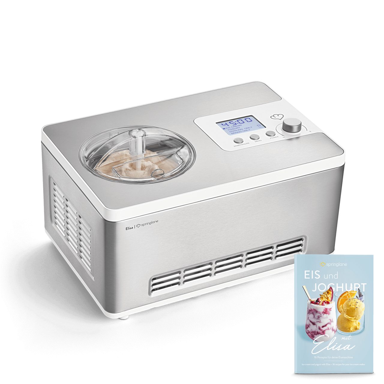 Springlane Eismaschine Elisa, 2 l, 180 W, Eiscrememaschine &  Joghurtbereiter inkl. Rezeptheft