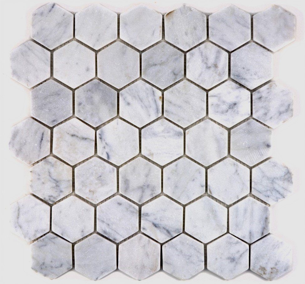 Mosani Mosaikfliesen Hexagon Marmormosaik Mosaikfliesen weiß matt / 10 Matten