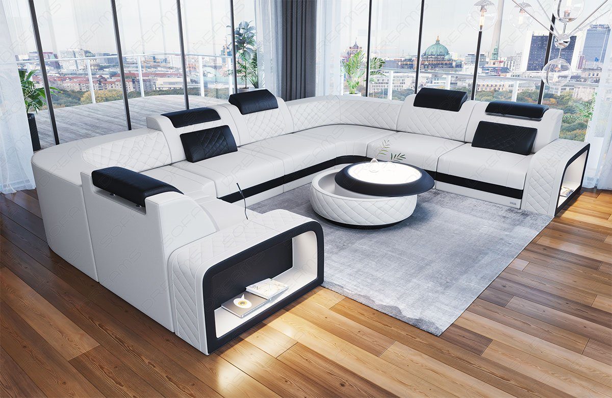 Form Sofa verstellbare mit Dreams Sofa, Kopstützen, Designersofa Wohnlandschaft Foggia U LED, Couch Leder Ledersofa