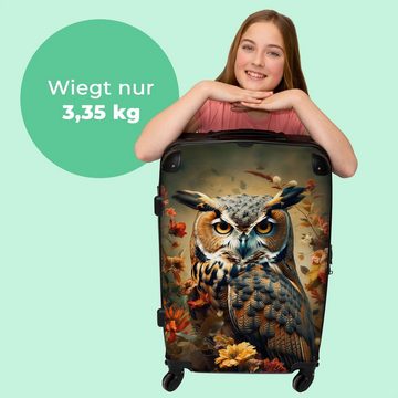 NoBoringSuitcases.com© Koffer Eule - Vogel - Blumen - Botanisch 67x43x25cm, 4 Rollen, Mittelgroßer Koffer für Erwachsene, Reisekoffer