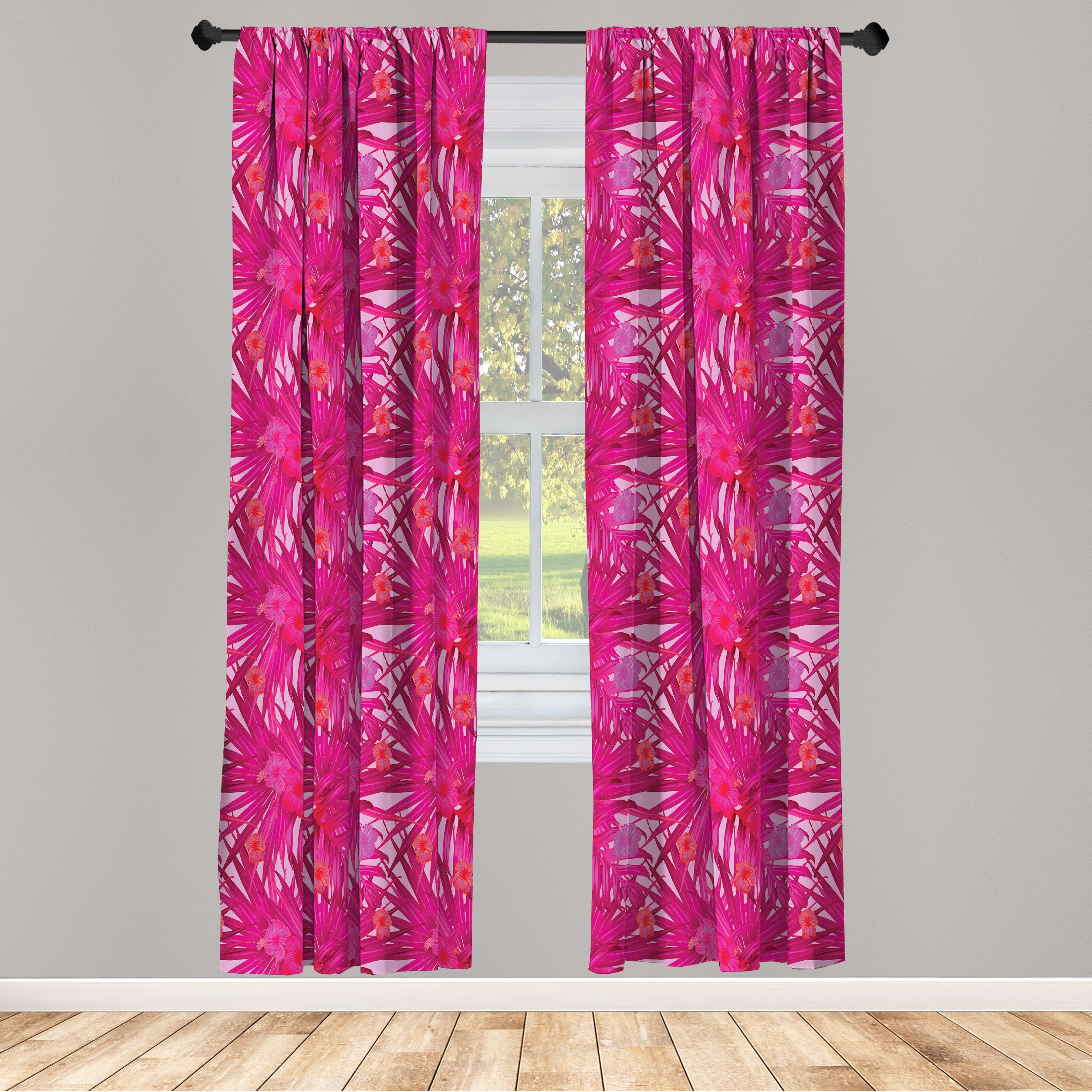 Gardine Vorhang für Wohnzimmer Schlafzimmer Dekor, Abakuhaus, Microfaser, Hibiskus Tropical Magenta Monstera