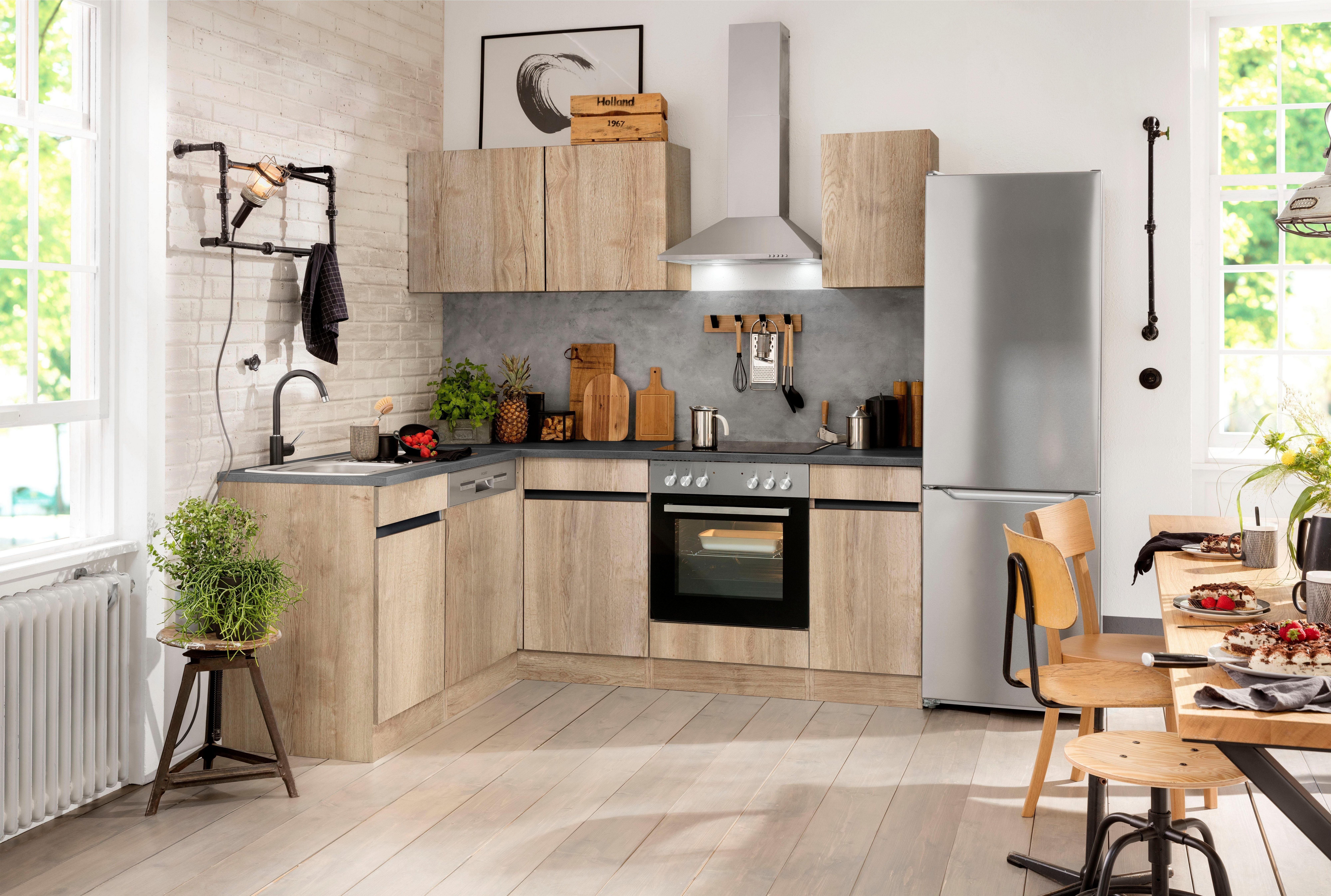 OPTIFIT Küchenzeile Roth, Stellmaße 210x175 cm,wahlweise mit E-Geräten, Push-to-Open-Funktion