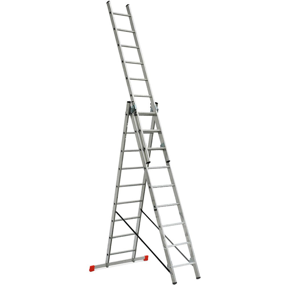 BRB-Lagertechnik Vielzweckleiter Aluminium-Vielzweck-Leiter mit 3x 9 Sprossen, Sehr stabile Profi-Leiter für vielseitige Anwendungen