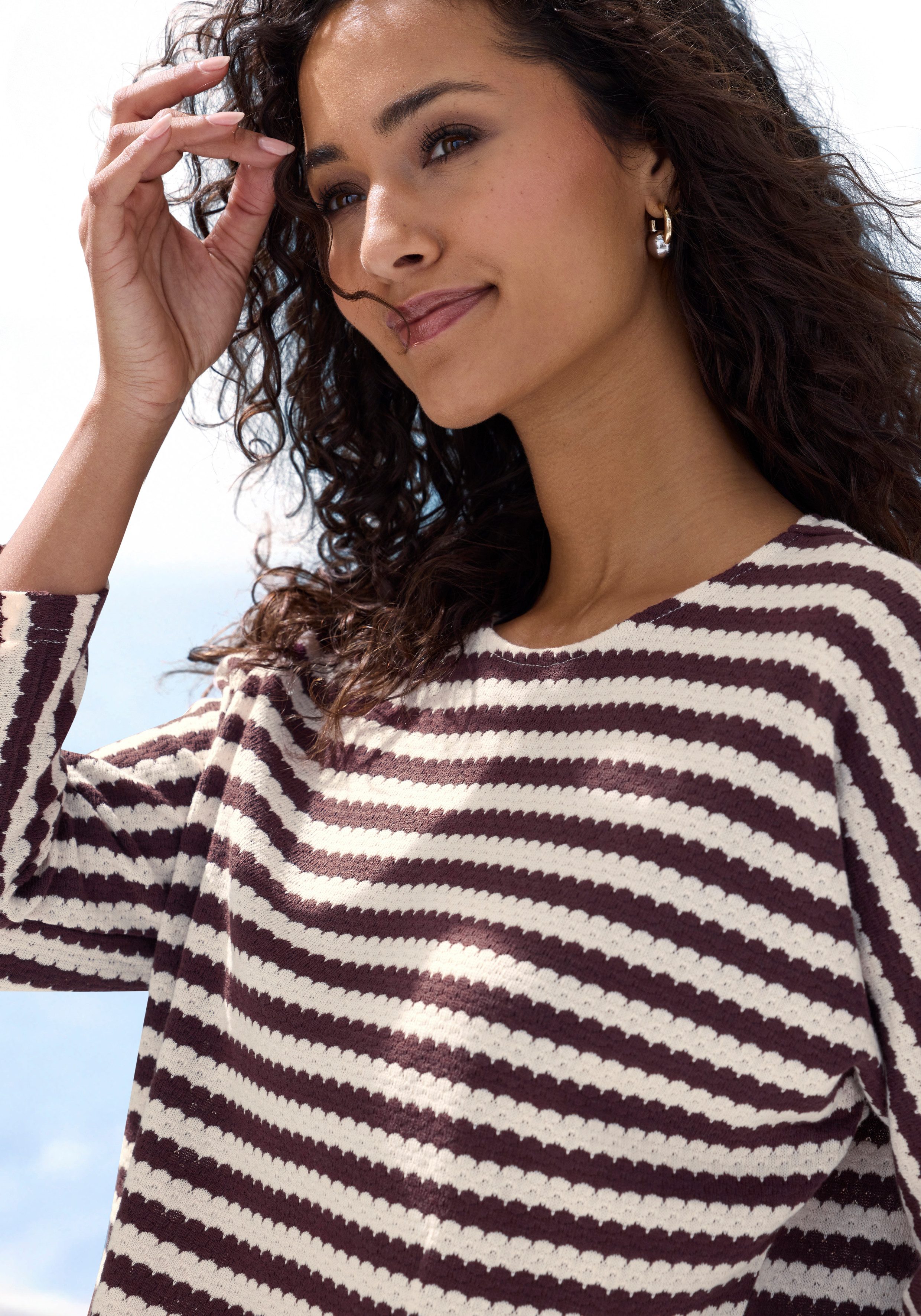 H.I.S 3/4-Arm-Shirt mit herbstlichem Streifendesign aus besonderer Strukturqualität – Bild 4 von 5