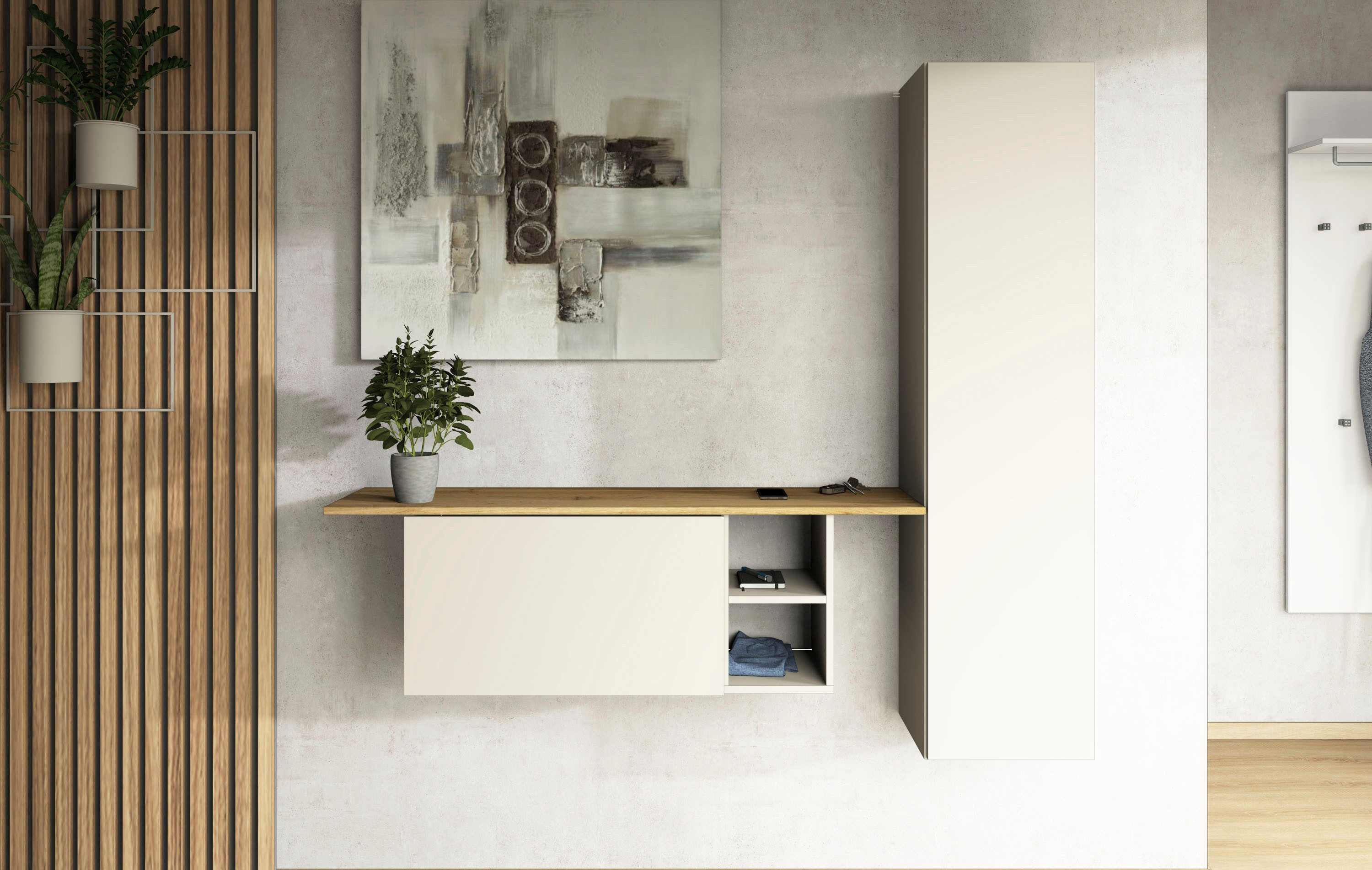 borchardt Möbel Garderoben-Set Toledo, moderne hängende Garderobe, Schminktisch mit Regalfächern, (Spar-Set), 152x140cm (BxH), viel Stauraum, viele Regalböden, modern, hängend
