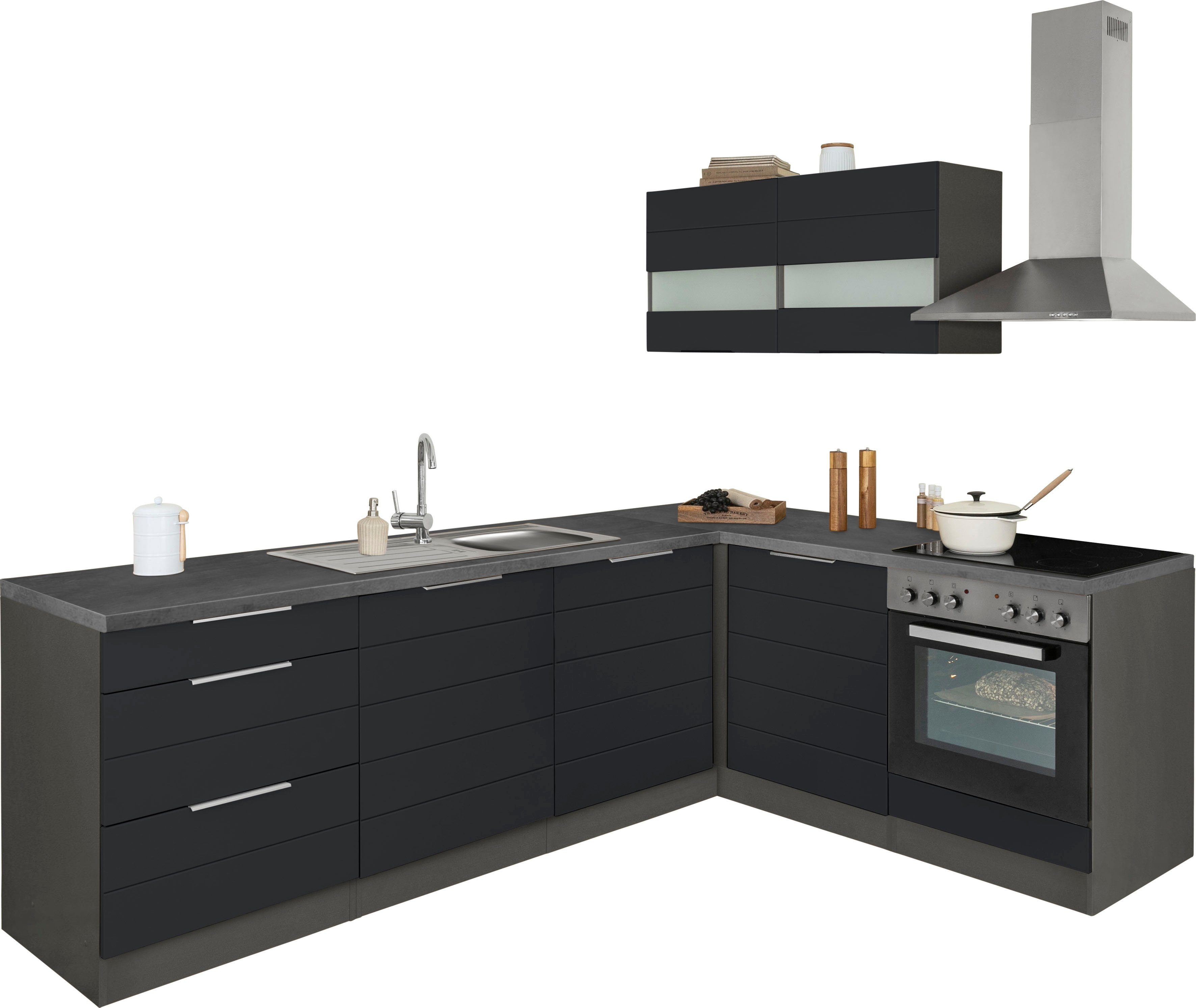 KOCHSTATION Winkelküche KS-Luhe, Stellbreite 240x180 cm, wahlweise mit oder ohne E-Geräten, MDF-Fronten