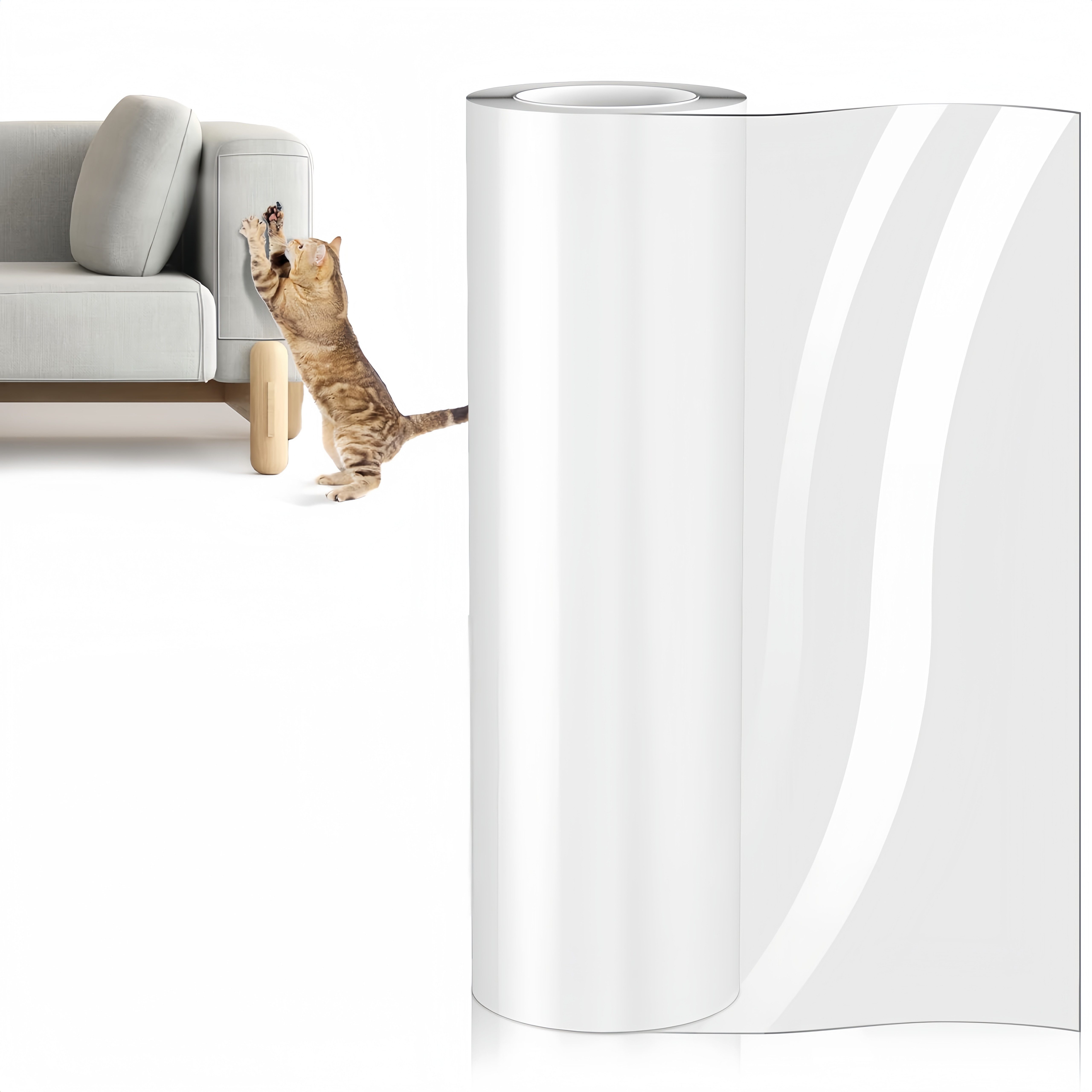 FOUORTUNATE-BEE Schutzfolie Transparente Katzen-Kratzschutzfolie selbstklebend, 30 cm × 5 m, Kratzschutz für Sofa, Wand und Tür – Schutzfolie für Möbel