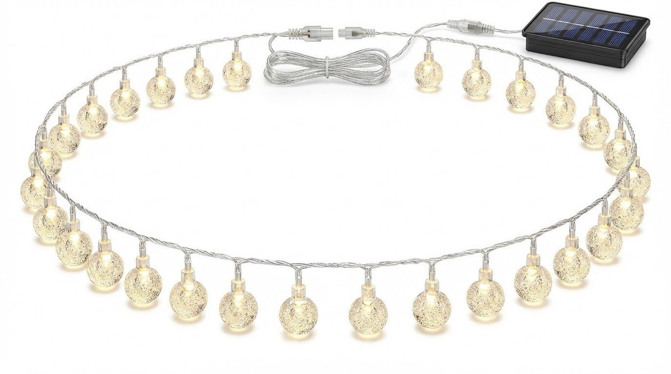 POPOLIC LED-Lichterkette Solar-LED-Lichterkette, 12 m, 100 LEDs, mit Fernbedienung