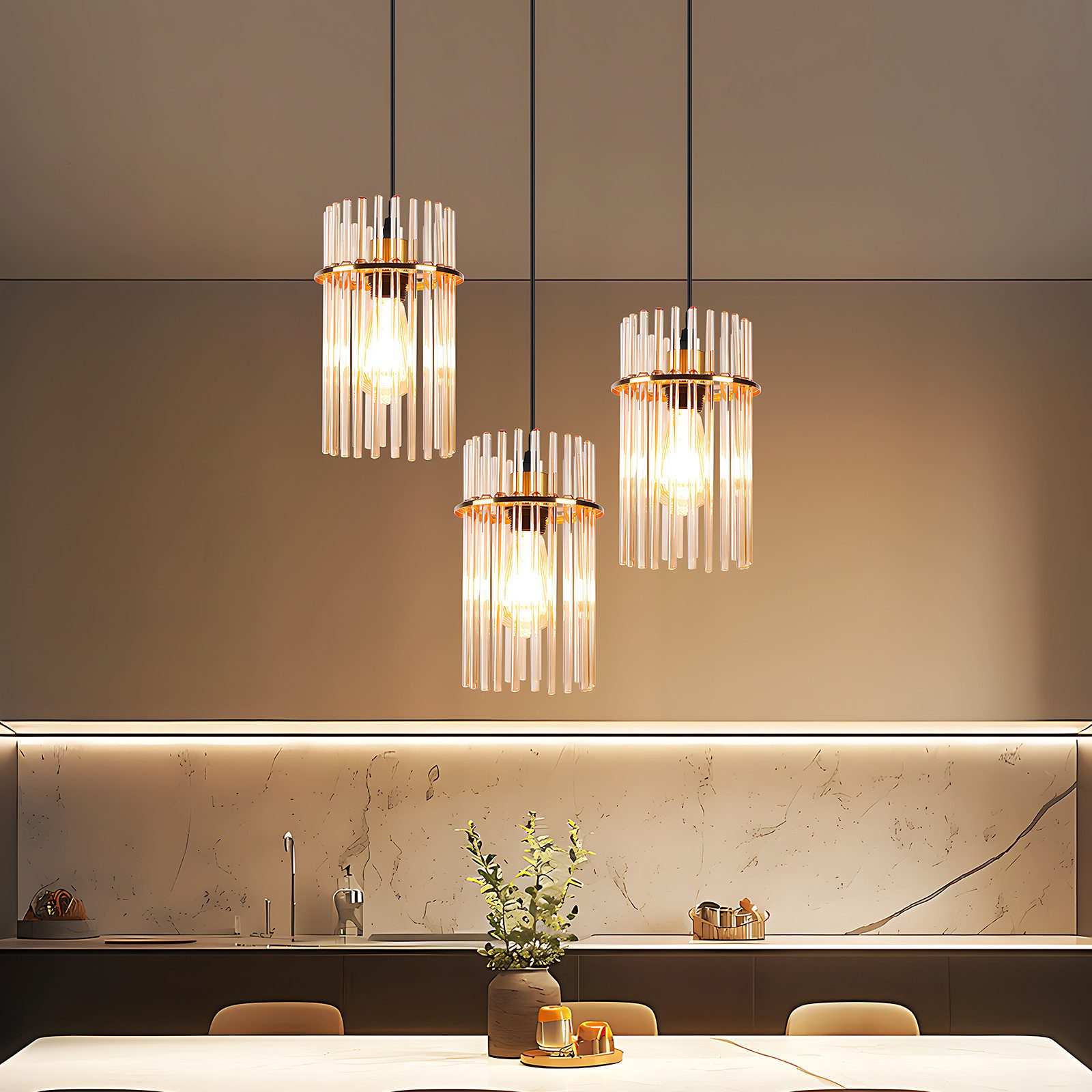 ZMH Pendelleuchte Esstisch Hängelampe 2/3/5 Flammig mit Glas & Metall E27, ohne Leuchtmittel, moderne Pendelleuchte höhenverstellbar für Esszimmer Bar, Hotel