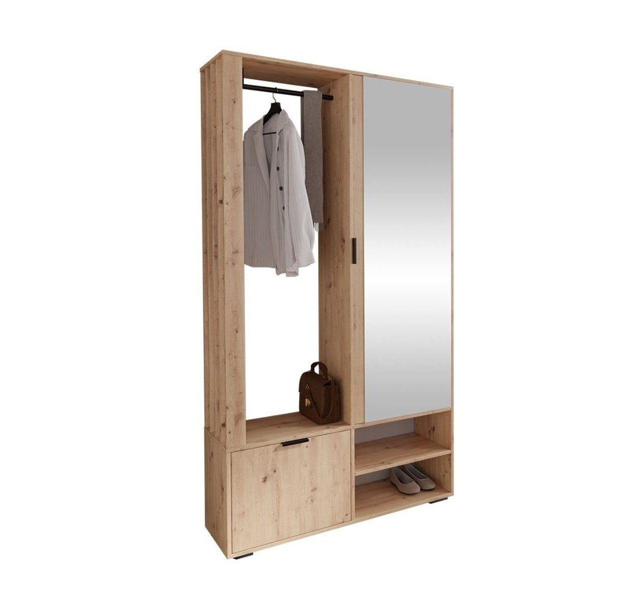 Compleo Garderoben-Set DECO, mit Kleiderstange große eiche Spiegel, Loft Speicherkapazität, Lamellen, und stil Artisan
