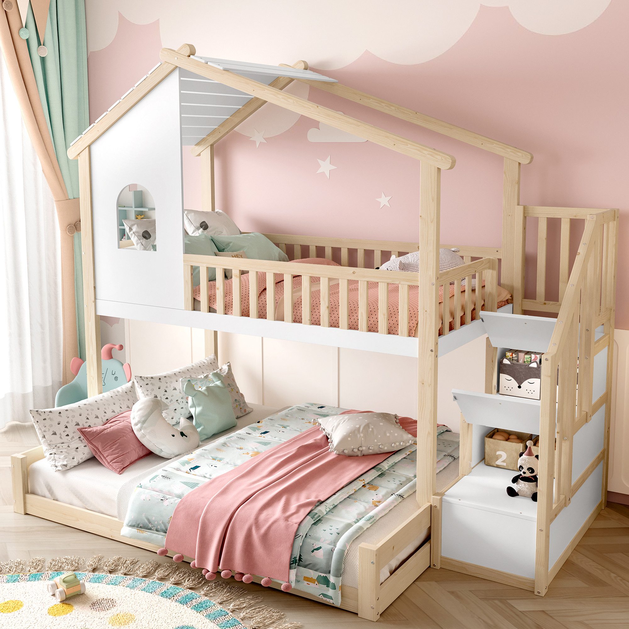 Odikalo Etagenbett Kinderbett Hochbett 90x200 140x200 mit Stauraum (Etagenb günstig online kaufen